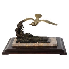 Anfang 20. Jahrhundert, Showa, Antiker japanischer Bronze-Flugvogel mit Stand