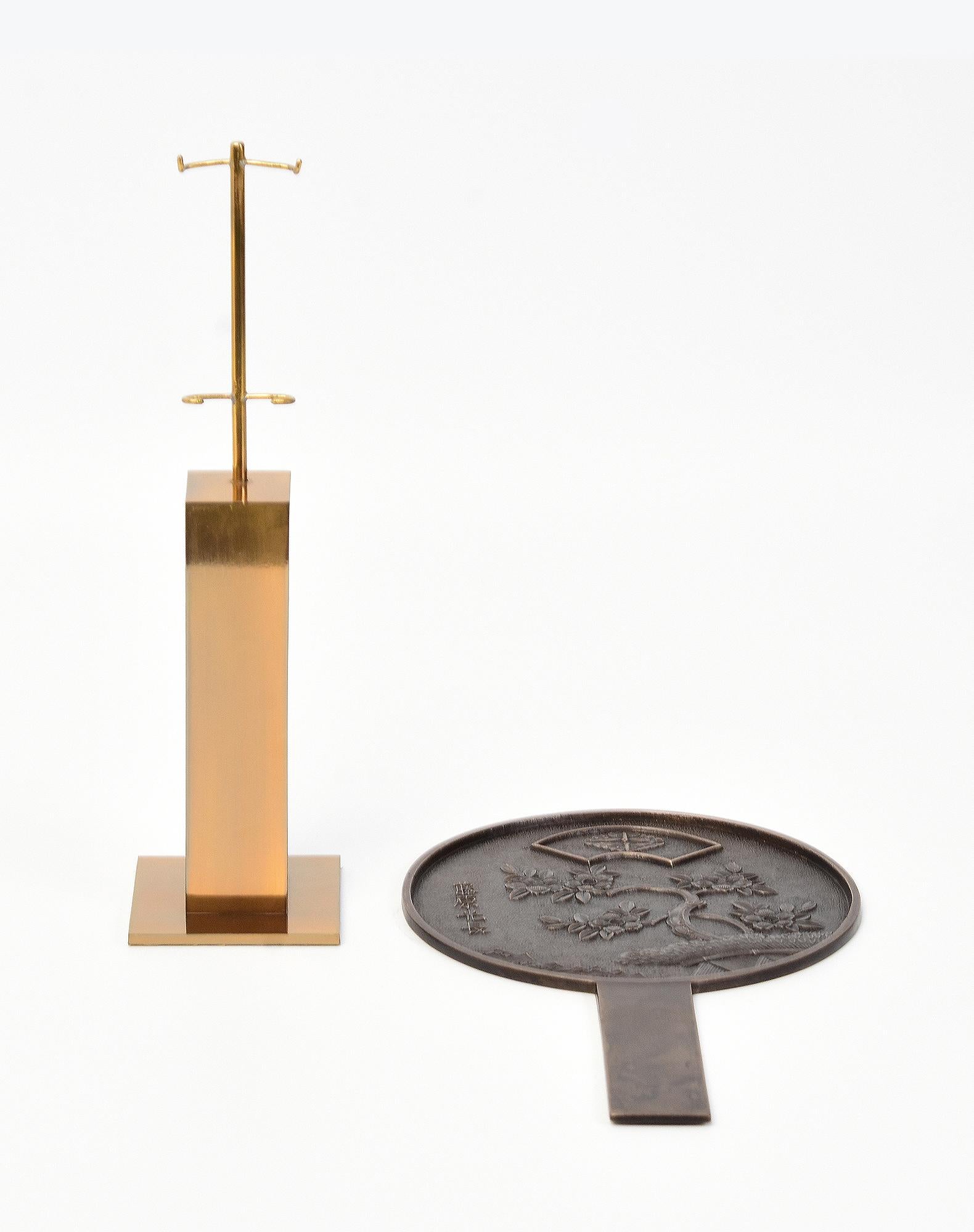 Early 20th Century, Showa, Japanese Bronze Mirror with Stand For Sale 9