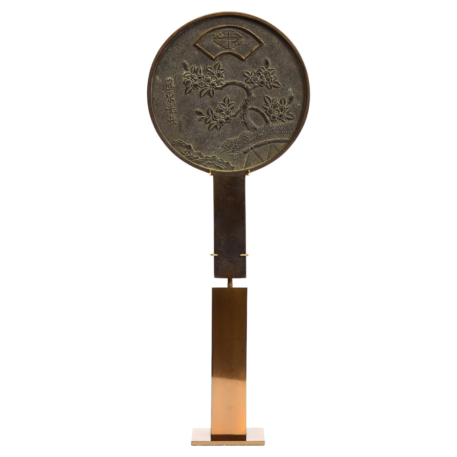 Early 20th Century, Showa, Japanese Bronze Mirror with Stand For Sale