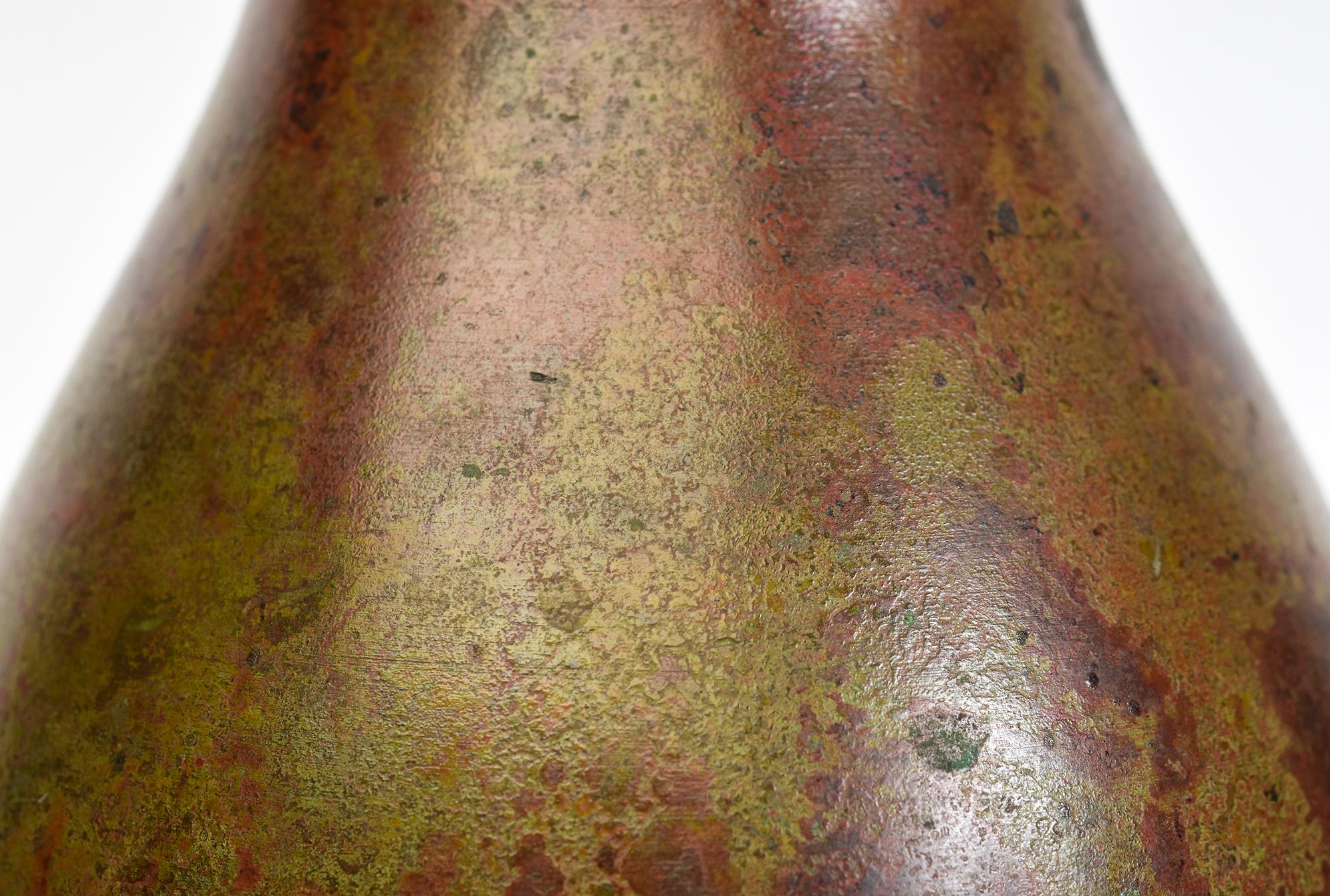 Metalwork Early 20th Century, Showa, Japanese Bronze Vase with Artist Sign For Sale