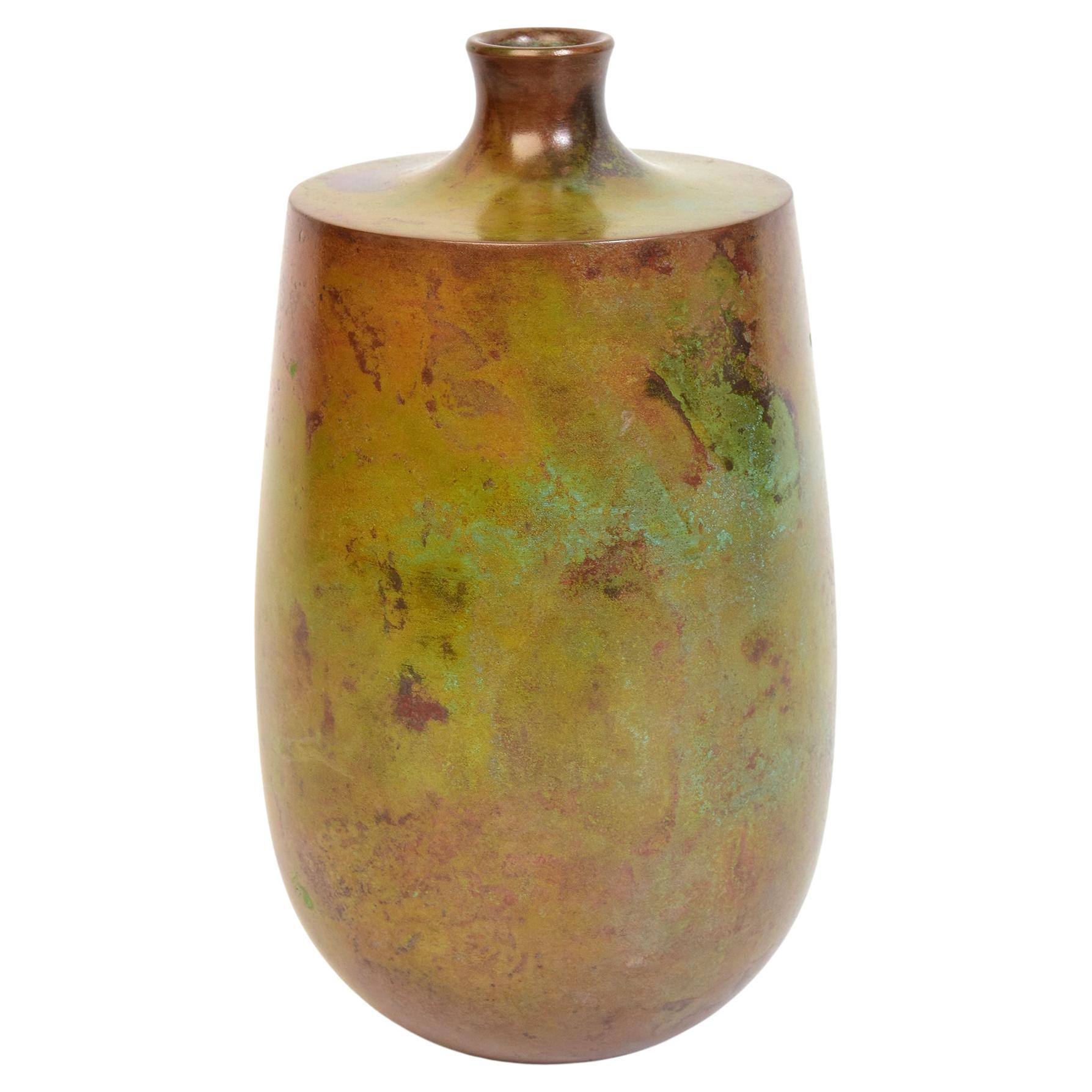 Early 20th Century, Showa, Japanese Bronze Vase with Artist Sign For Sale