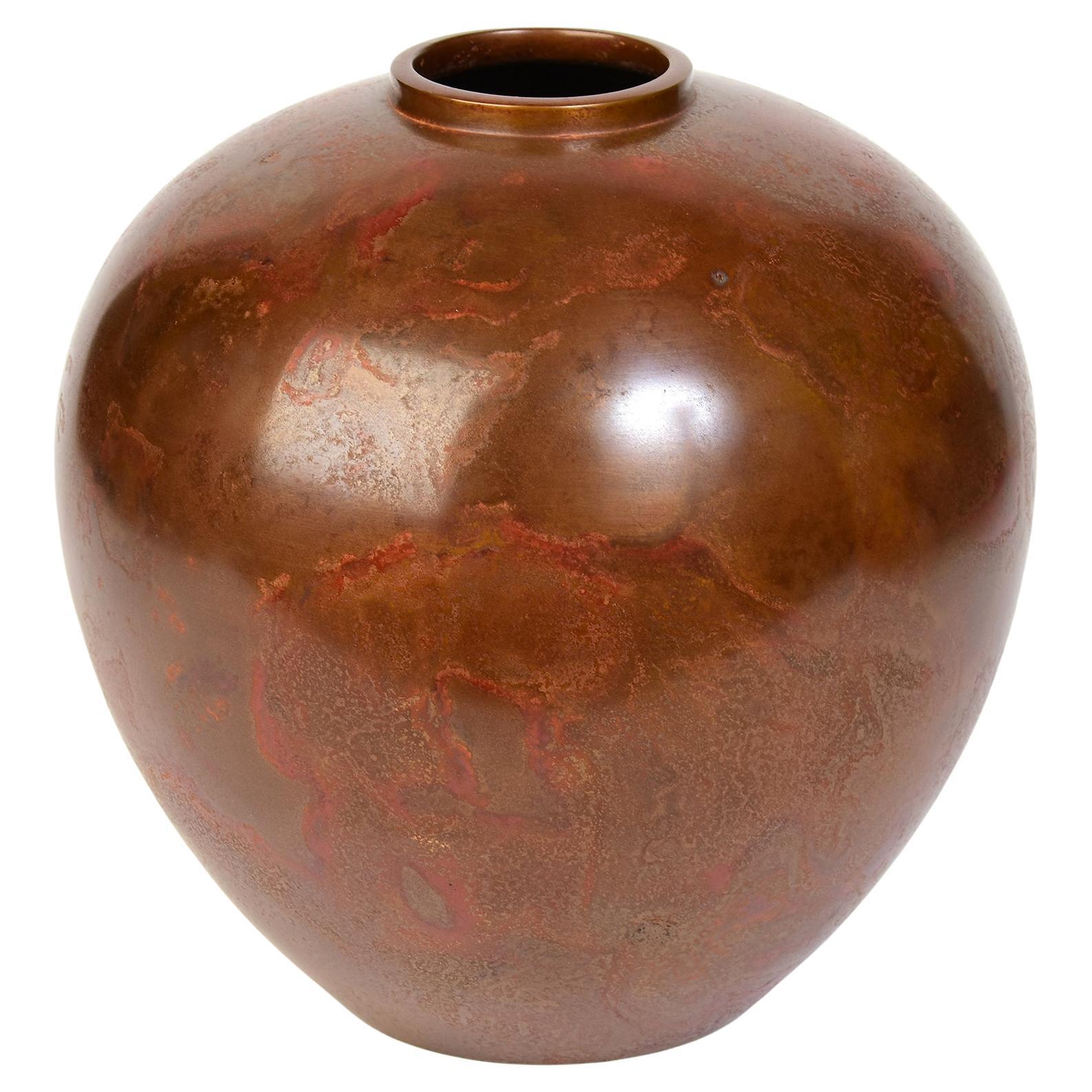 Early 20th Century, Showa, Japanese Bronze Vase with Artist Sign