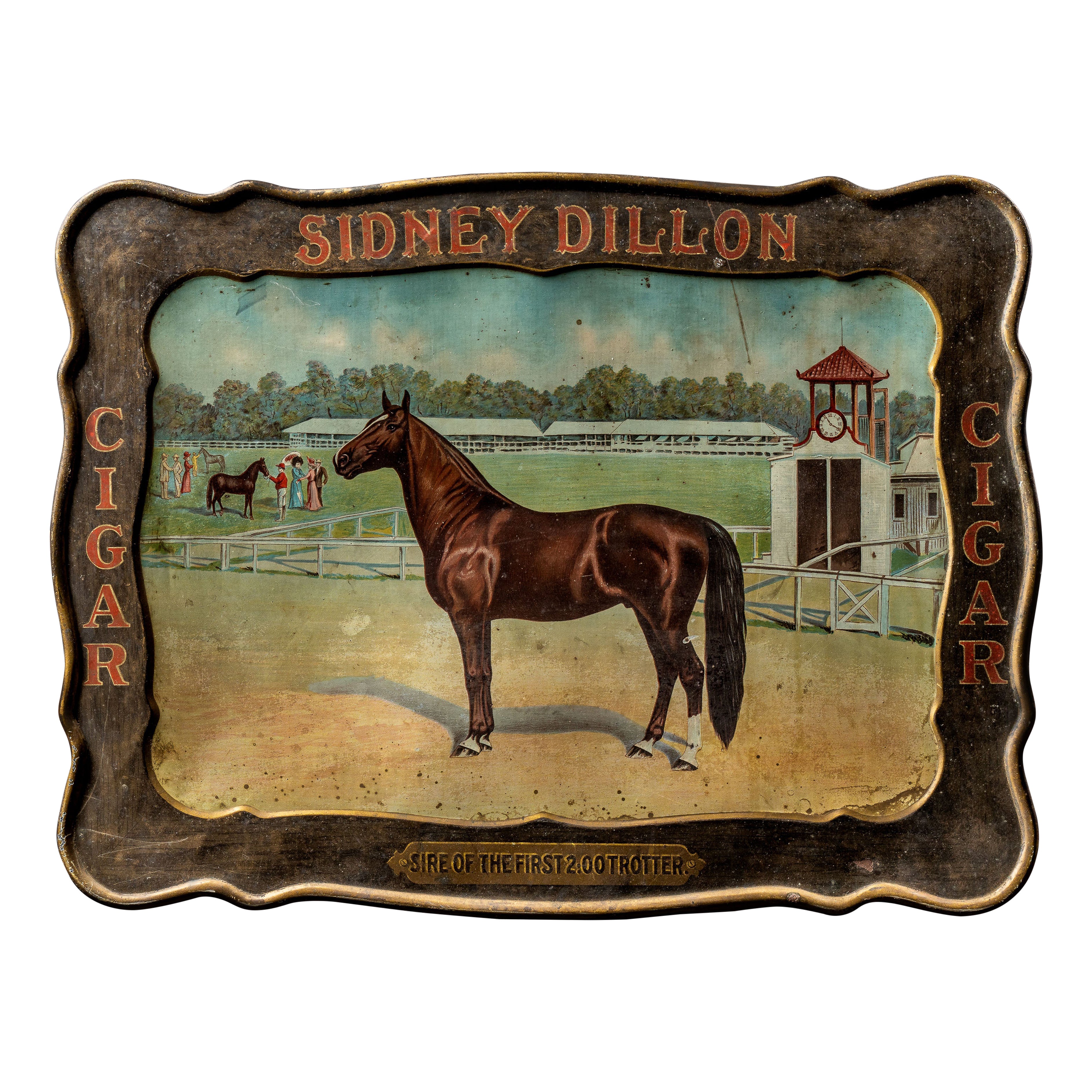 Early 20th Century Sidney Dillon Cigars Self-Framed Tin Litho Advertising Sign For Sale