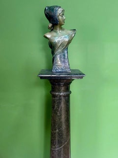 Early 20th Century Signed Art Nouveau Polychrome Terracotta Bust of a Dutch Girl