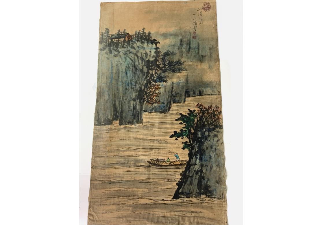 Tissu Peinture chinoise en batik signée et encadrée du début du 20e siècle en vente