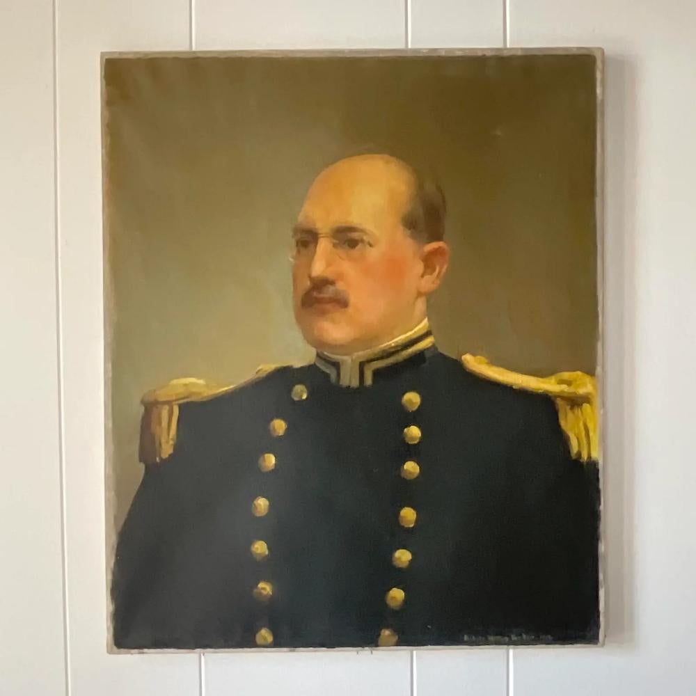 American Early 20th Century Signed Original Oil Portrait of Military Man For Sale