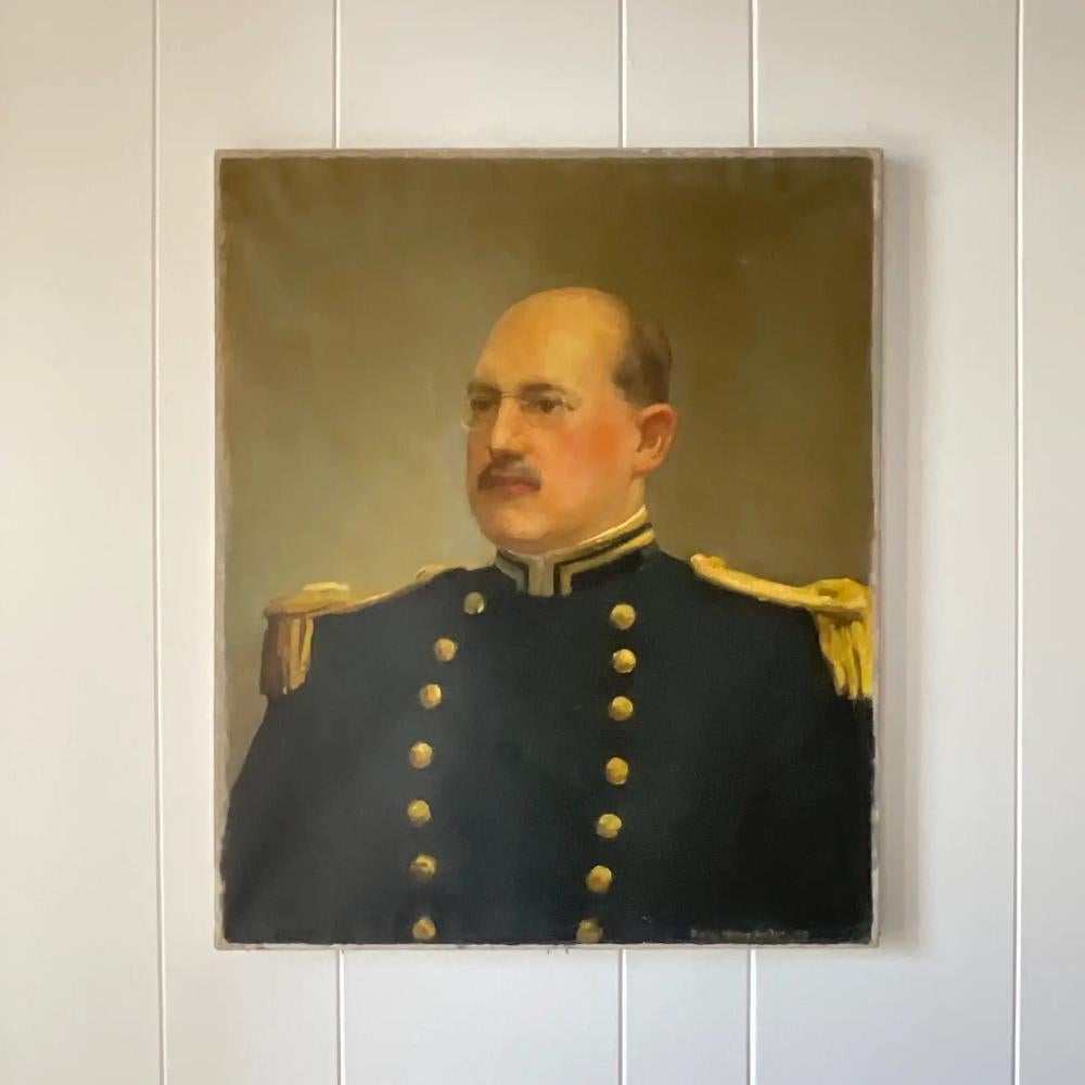 Early 20th Century Signed Original Oil Portrait of Military Man For Sale 1