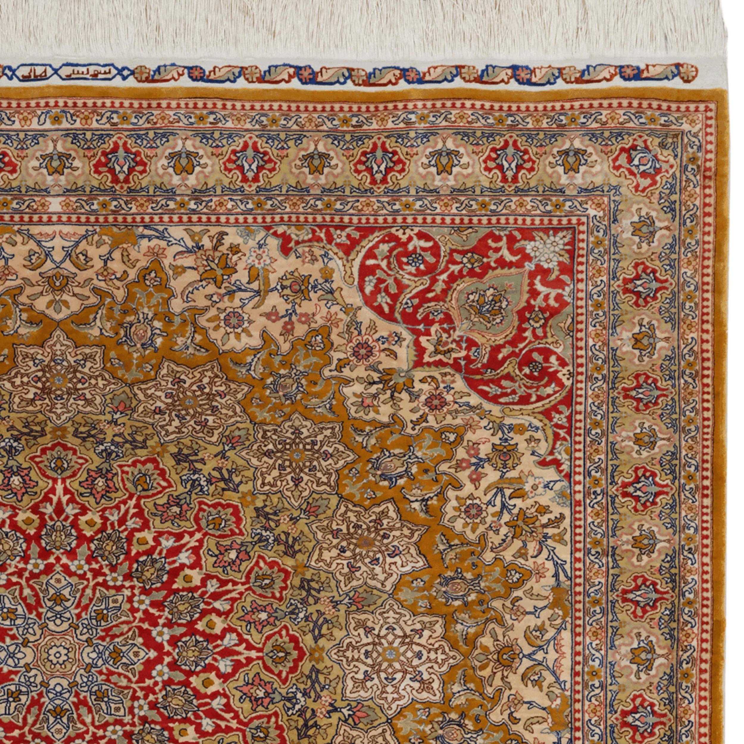 Annodato a mano Tappeto Hereke in seta firmato dei primi del Novecento in vendita