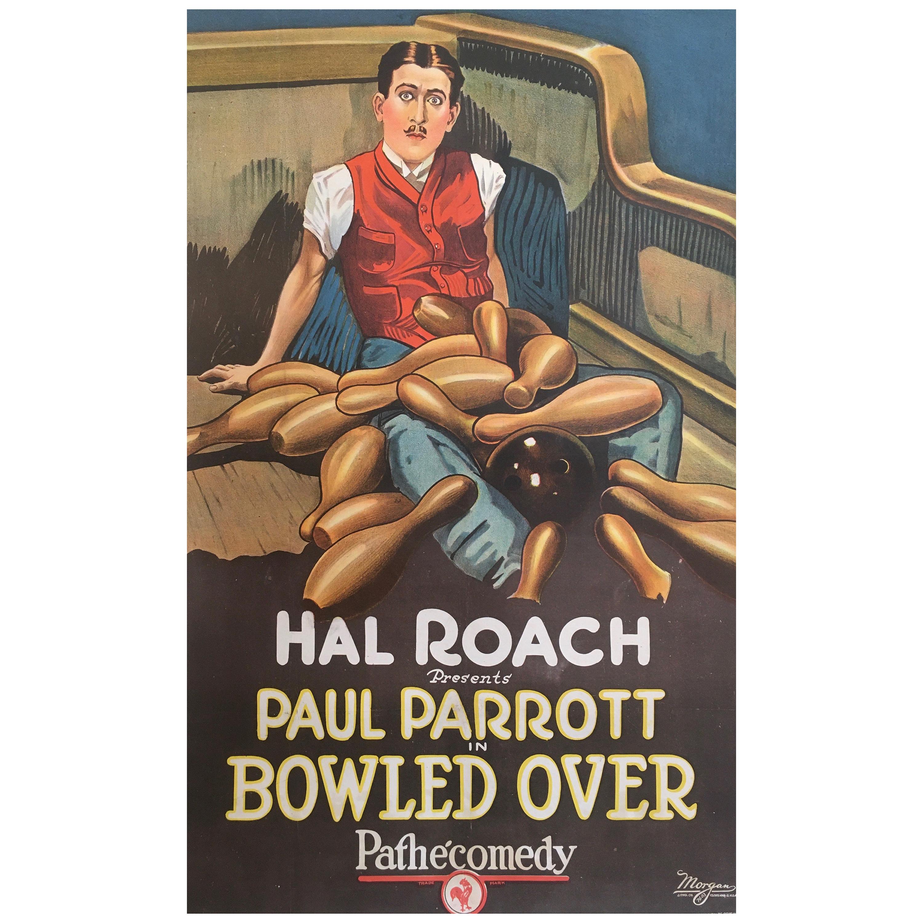 Early 20th Century Silent Film Poster, 'Bowled Over', Black & White Comedy, 1923
