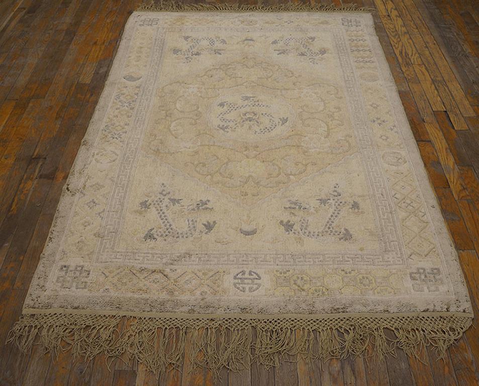 Hand-Knotted Early 20th Century Silk Chinese Dragon Carpet ( 4'2