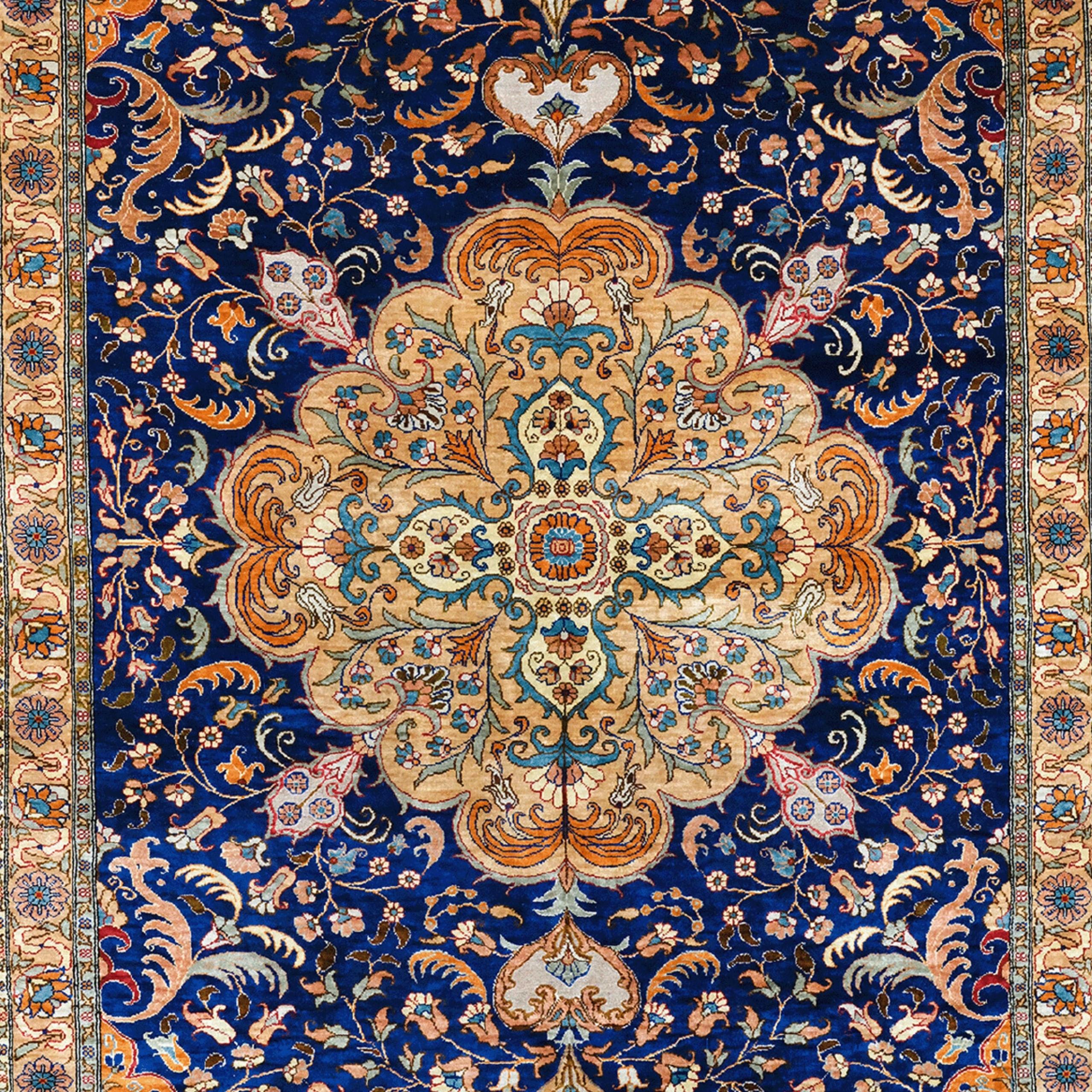 Turkish Early 20th Century Silk Hereke Rug - Vintage Silk Area Rug For Sale
