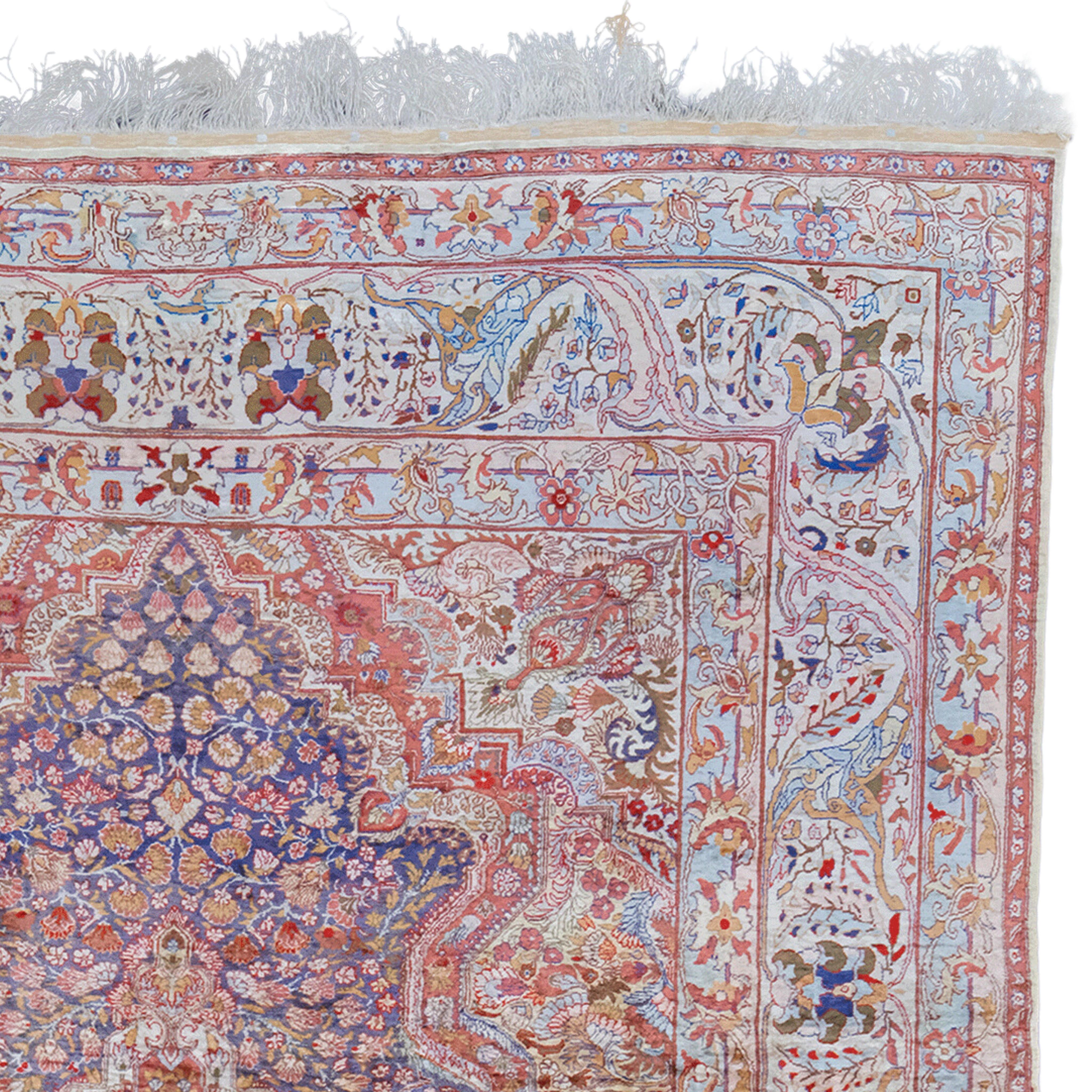 Turkish Early 20th Century Silk Hereke Rug - Vintage Silk Area Rug For Sale