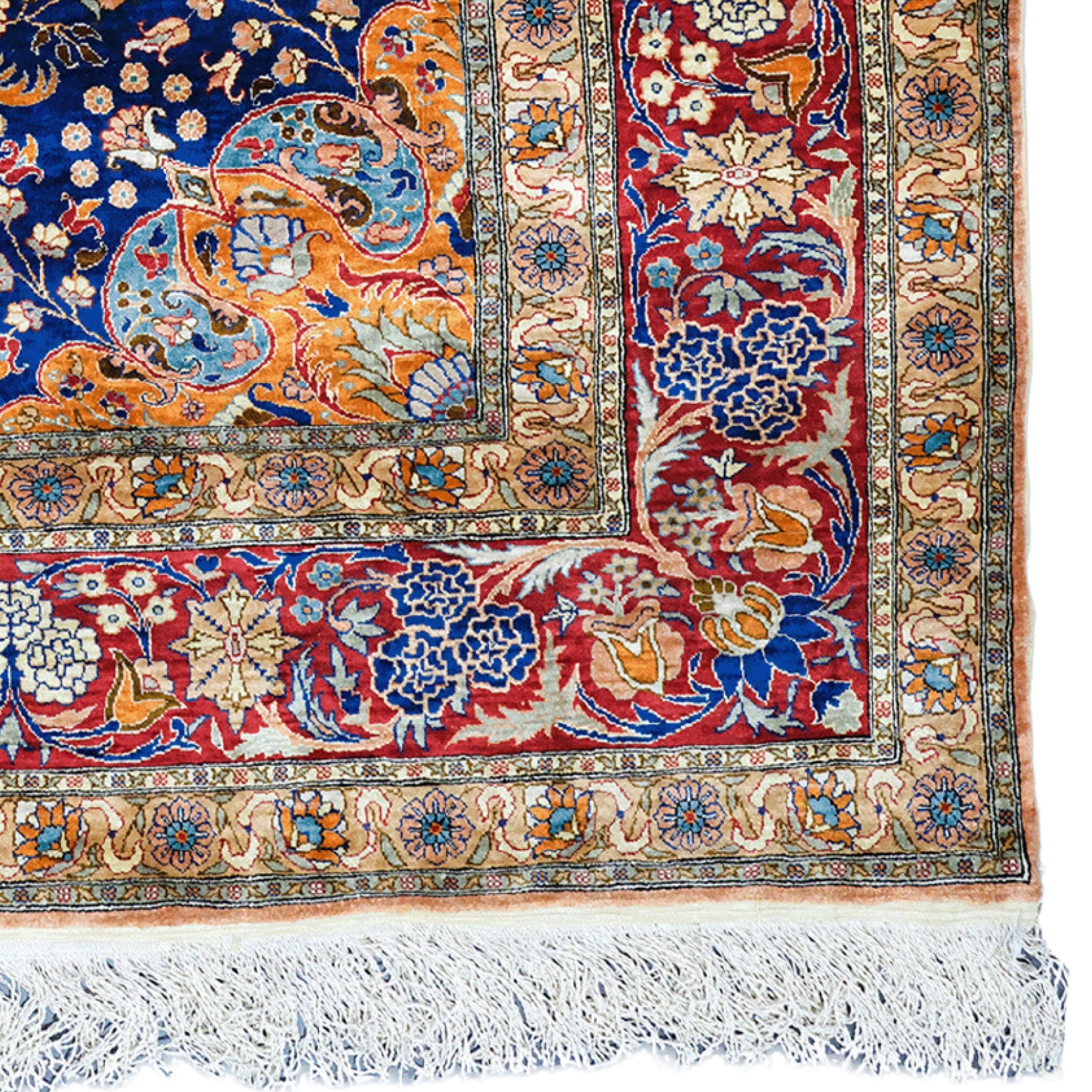 Early 20th Century Silk Hereke Rug - Vintage Silk Area Rug For Sale 1