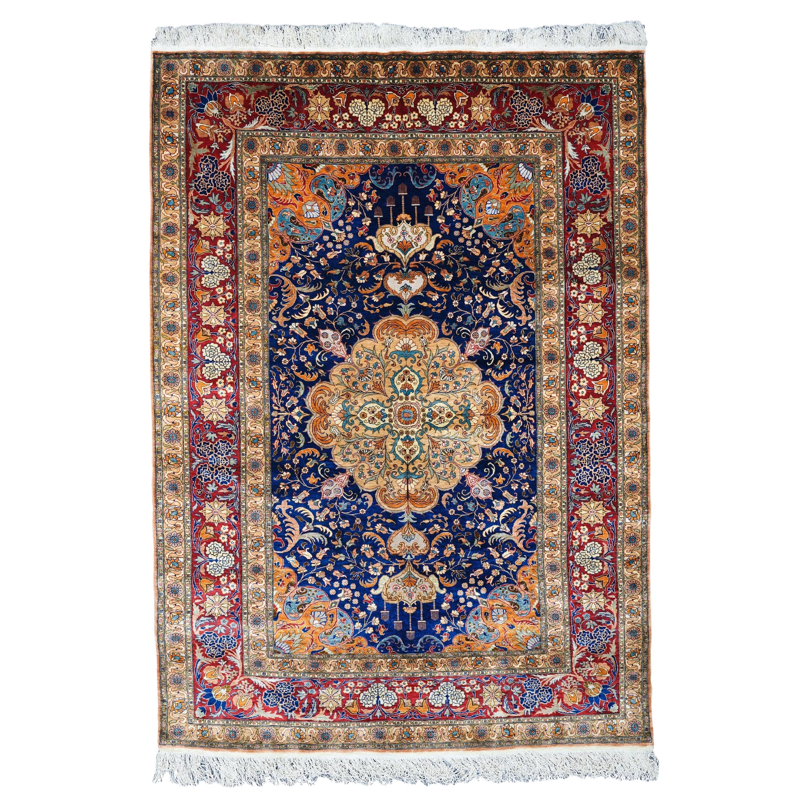 Early 20th Century Silk Hereke Rug - Vintage Silk Area Rug