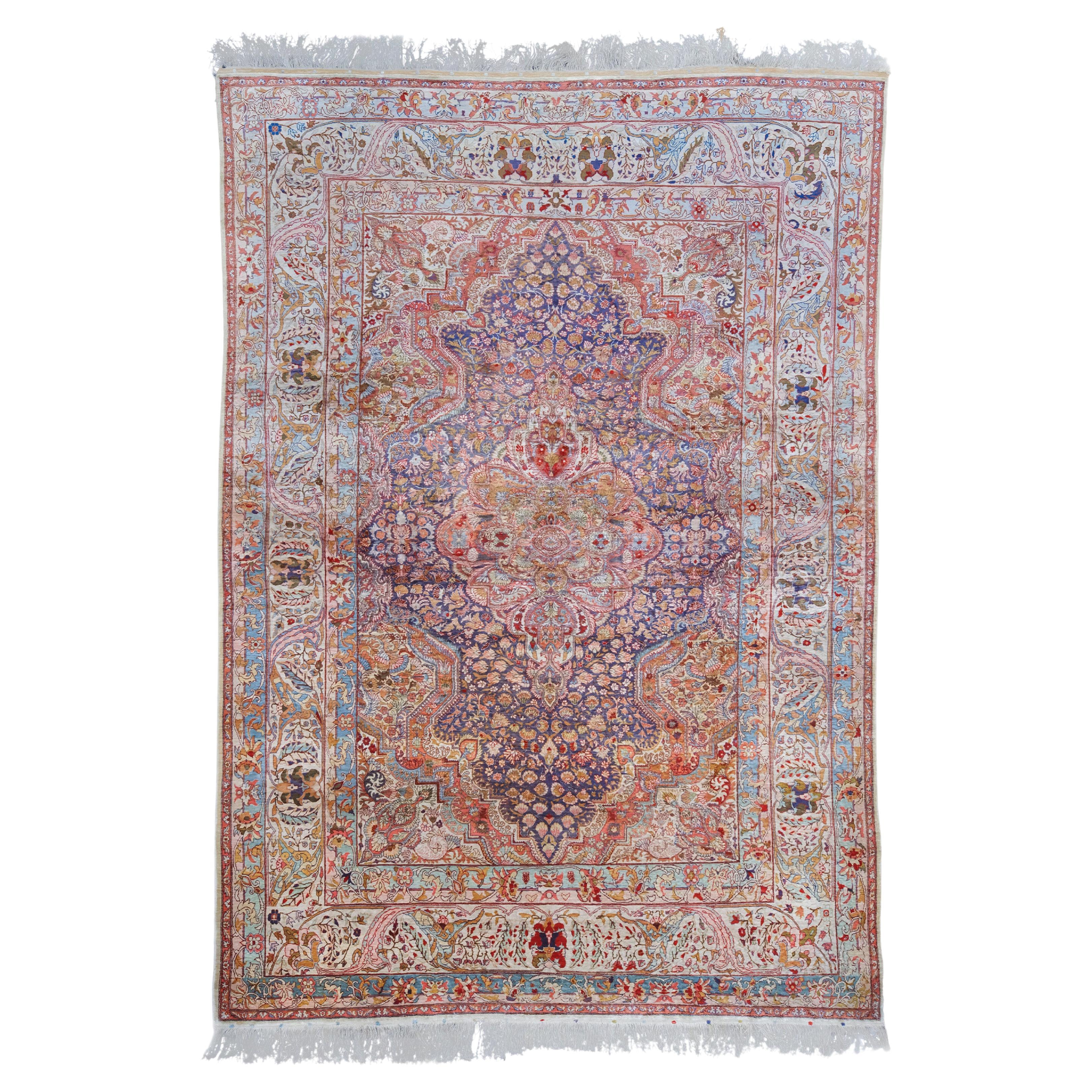 Early 20th Century Silk Hereke Rug - Vintage Silk Area Rug For Sale