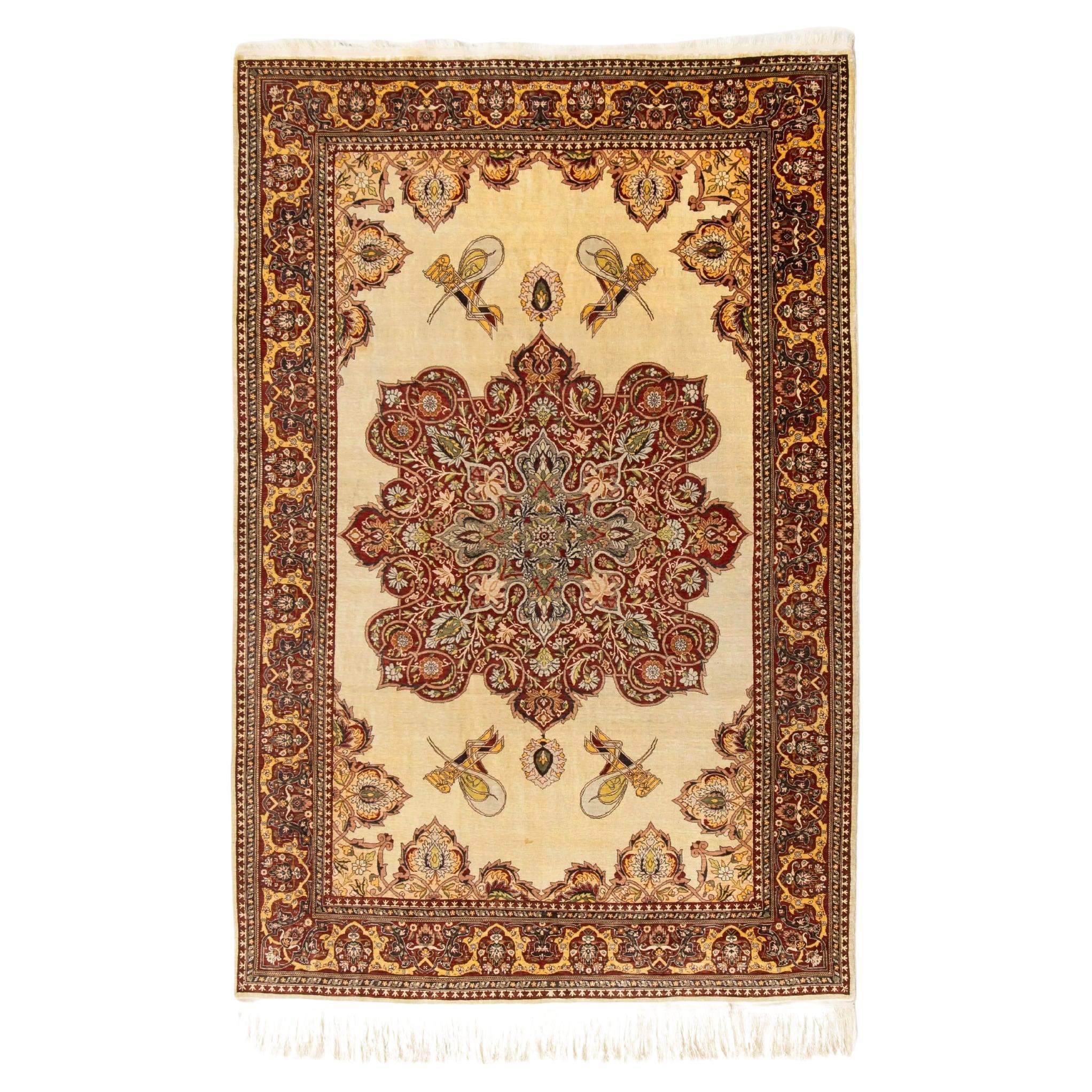 Early 20th Century Silk Hereke Rug - Vintage Silk Turkish Rug