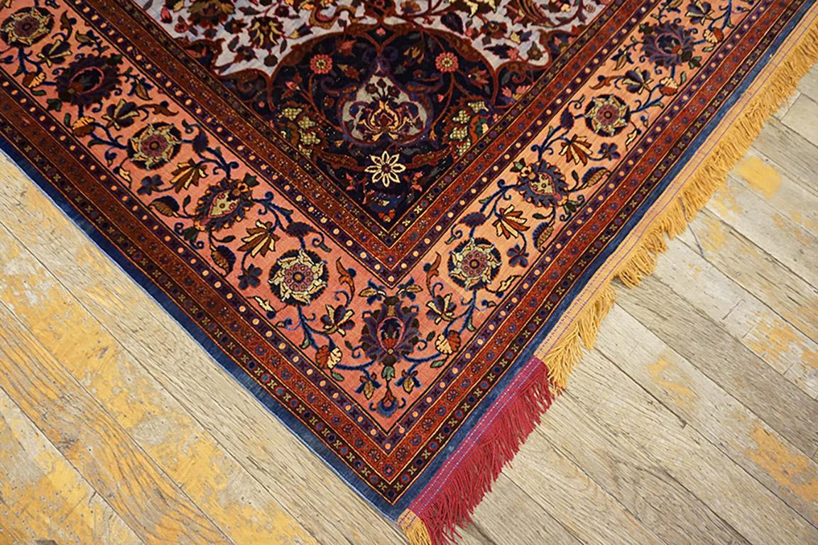 Hand-Knotted Early 20th Century Silk & Metallic Thread Persian Kashan Carpet 4' 6