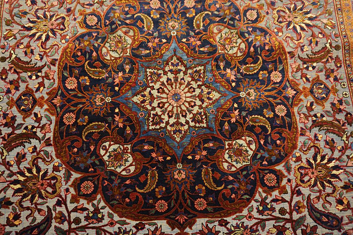 Early 20th Century Silk & Metallic Thread Persian Kashan Carpet 4' 6