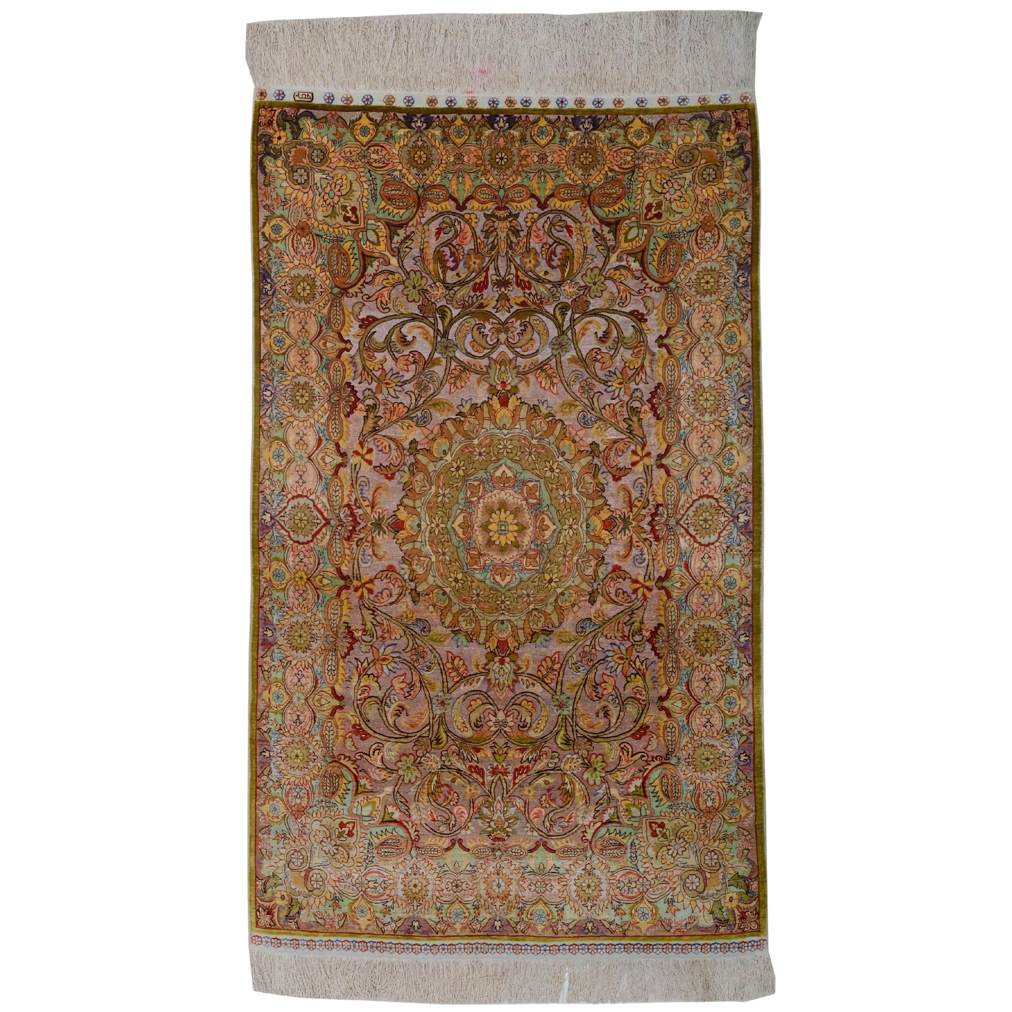 Early 20th Century Silk&Metal Hereke Rug