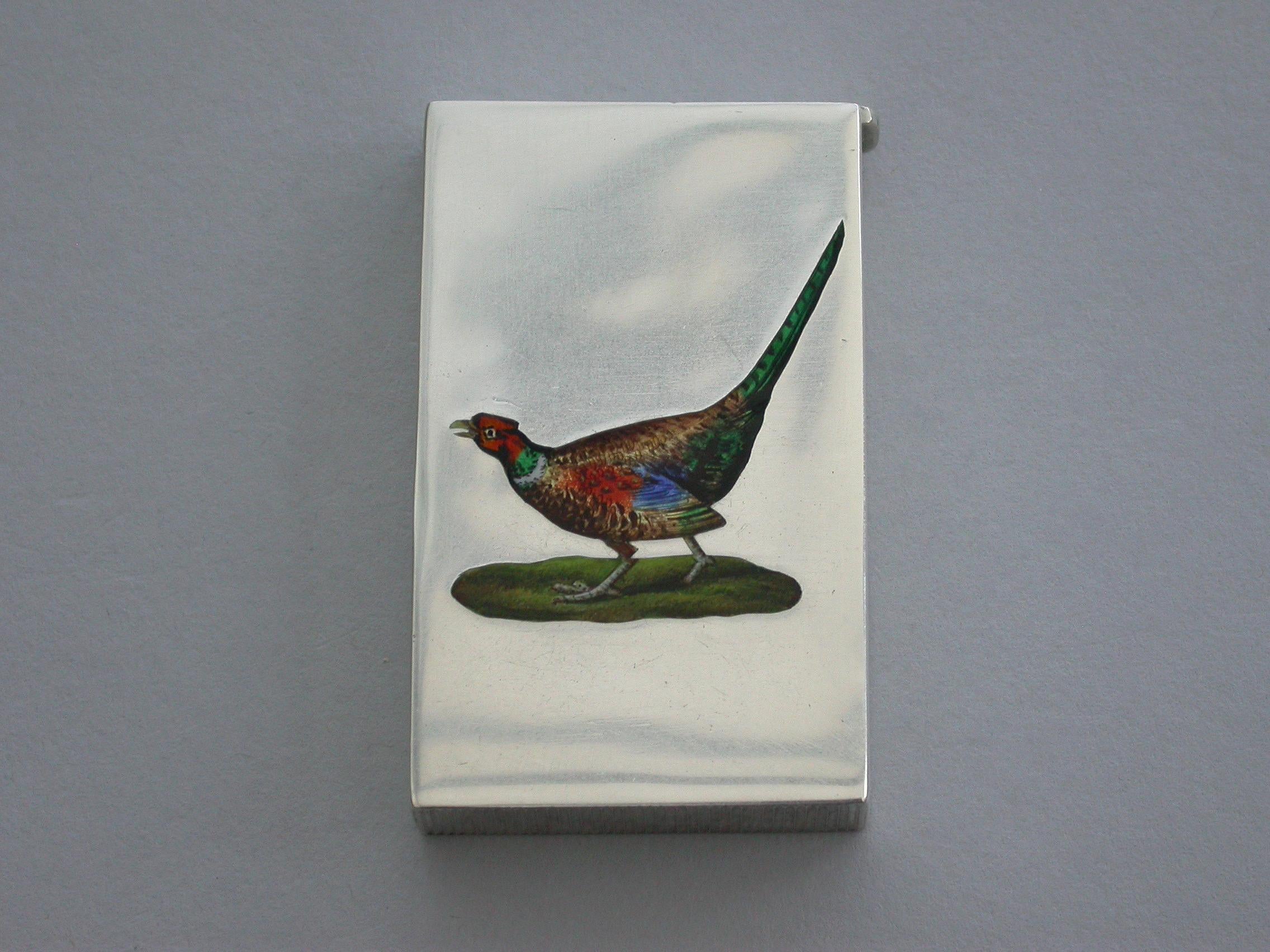 Other Early 20th Century Silver and Enamel Pheasant Vesta Case, Chester, 1913 For Sale