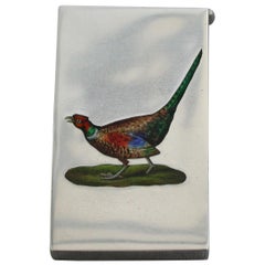 Antique Early 20th Century Silver and Enamel Pheasant Vesta Case, Chester, 1913