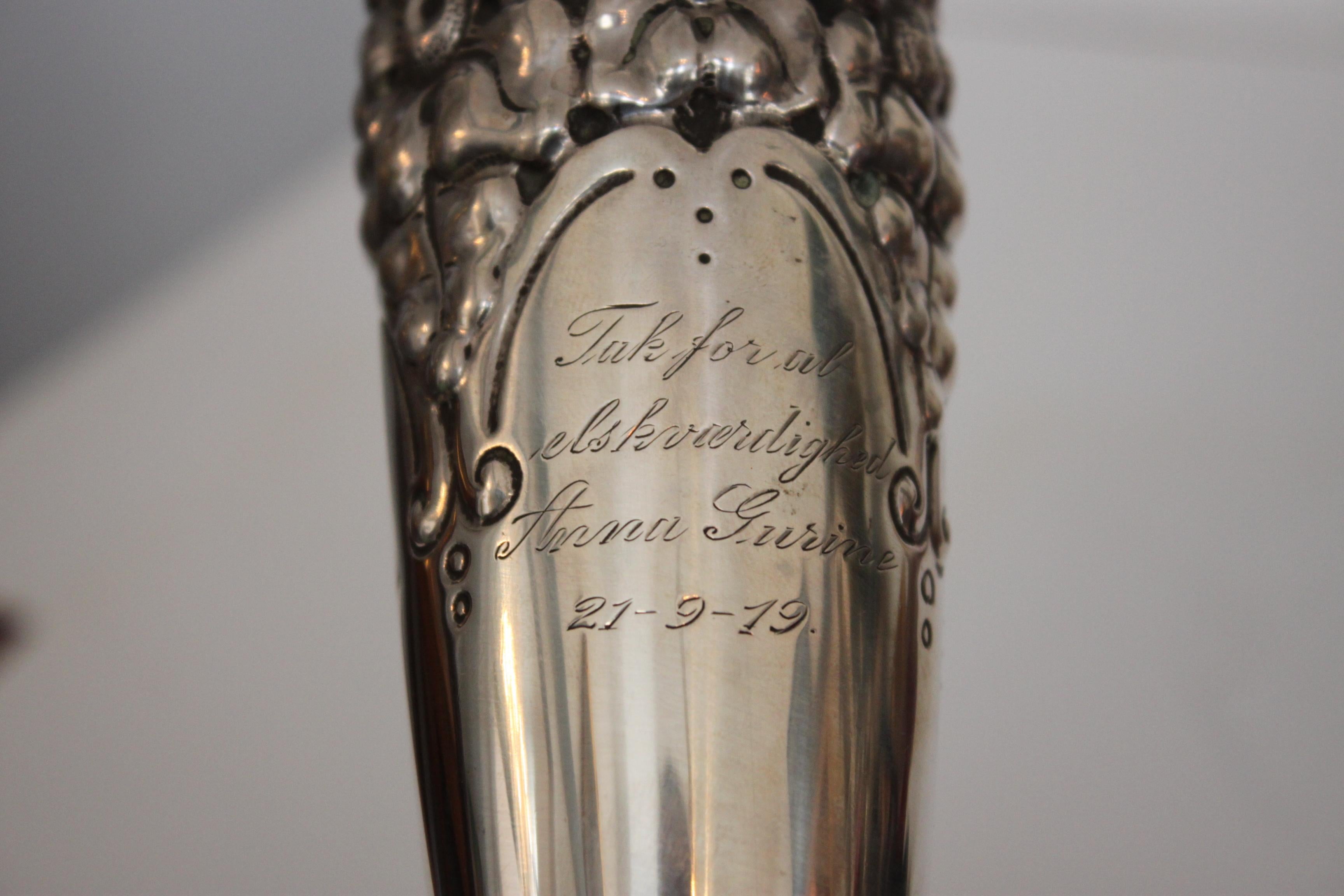 Jugendstil Early 20th Century Silver Cup with Engraving For Sale