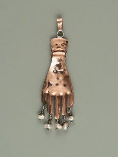 Khamsa-Anhänger Amulett aus Silber:: Gold und Perlen:: Tunis:: Tunesien:: Anfang 20