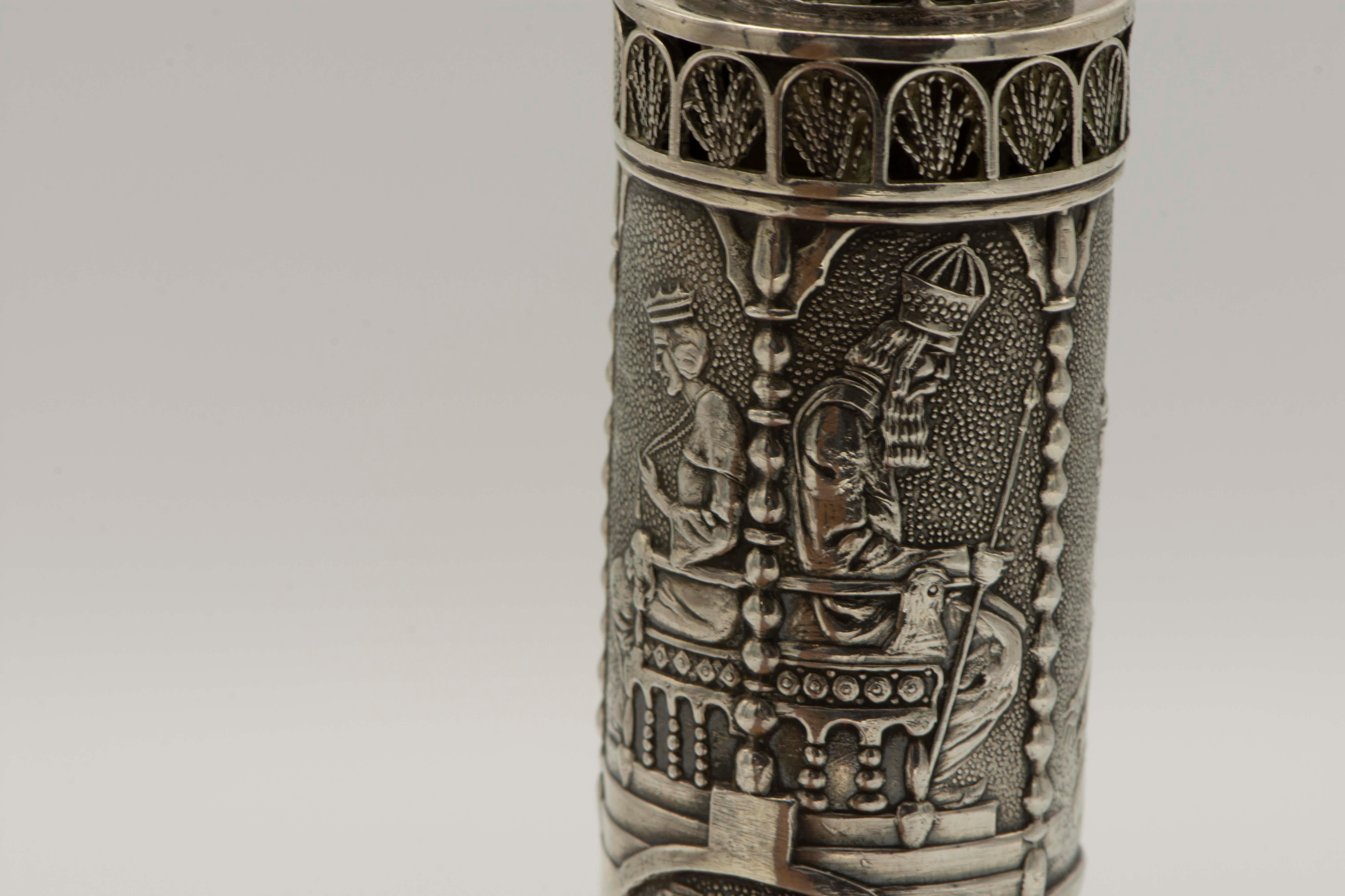 Early 20th Century Silver Megillah Case and Scroll by Bezalel School, Jerusalem In Good Condition In New York, NY