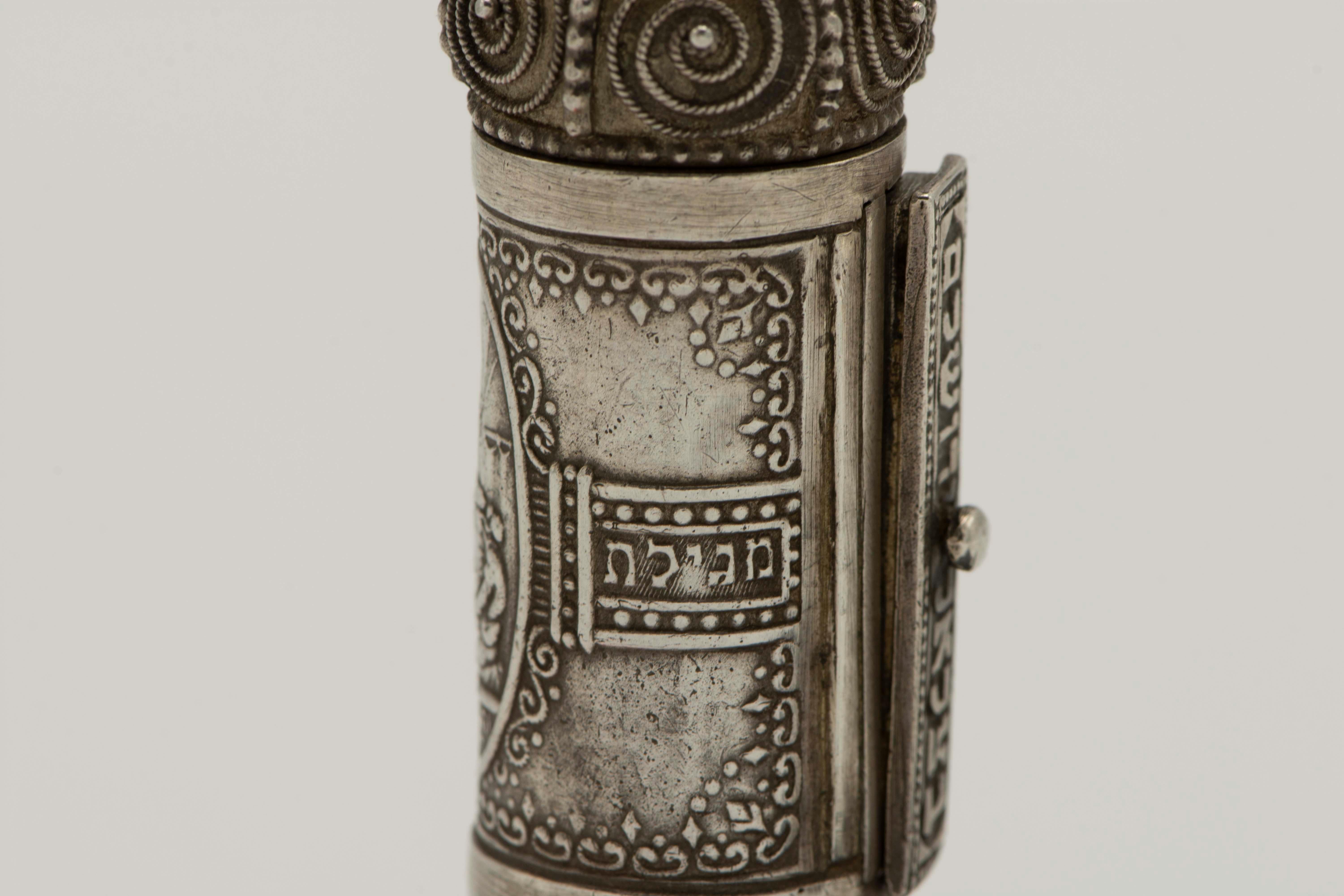 Parchment Paper Early 20th Century Silver Megillah Case and Scroll by Bezalel School, Jerusalem