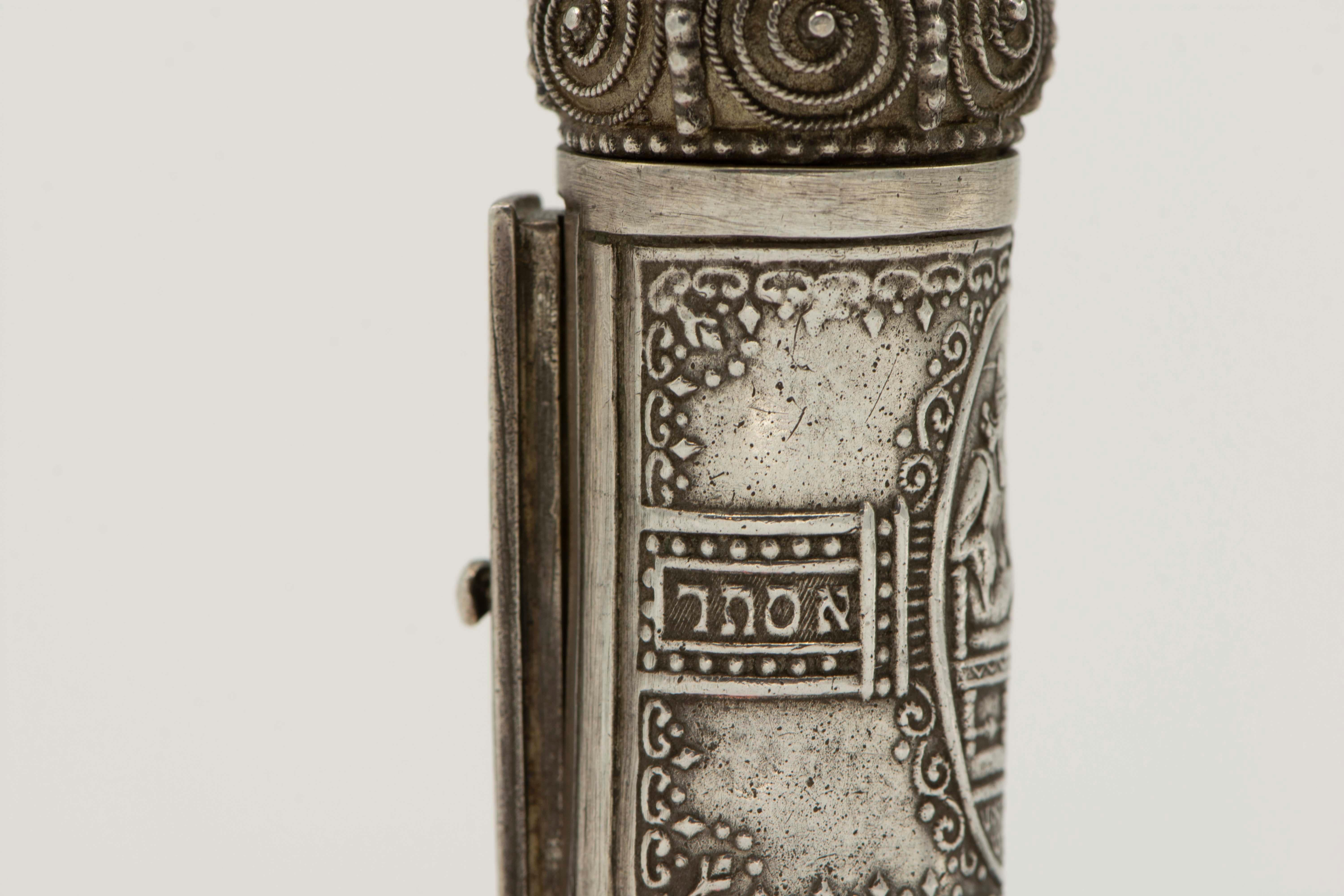 Early 20th Century Silver Megillah Case and Scroll by Bezalel School, Jerusalem 1