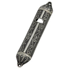 Antique Early 20th Century Silver Mezuzah Case by Yehia Yemini, Bezalel School Jerusalem