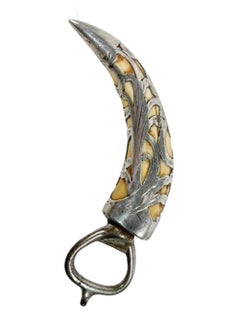 Early 20th Century Silver Overlay Boar's Tusk Bottle Opener / Cap Lifter