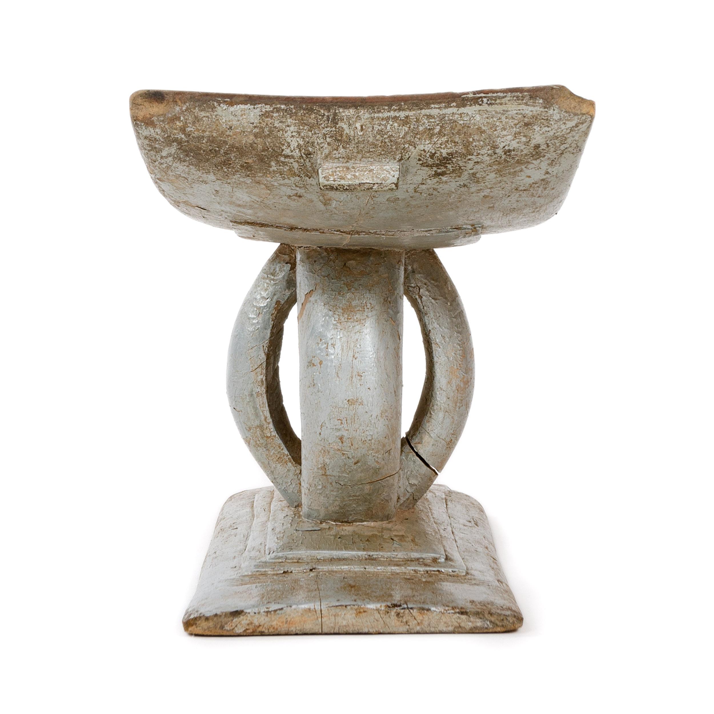 Early 20th Century Silver Painted African Ashanti Tribal Stool In Good Condition For Sale In Sagaponack, NY