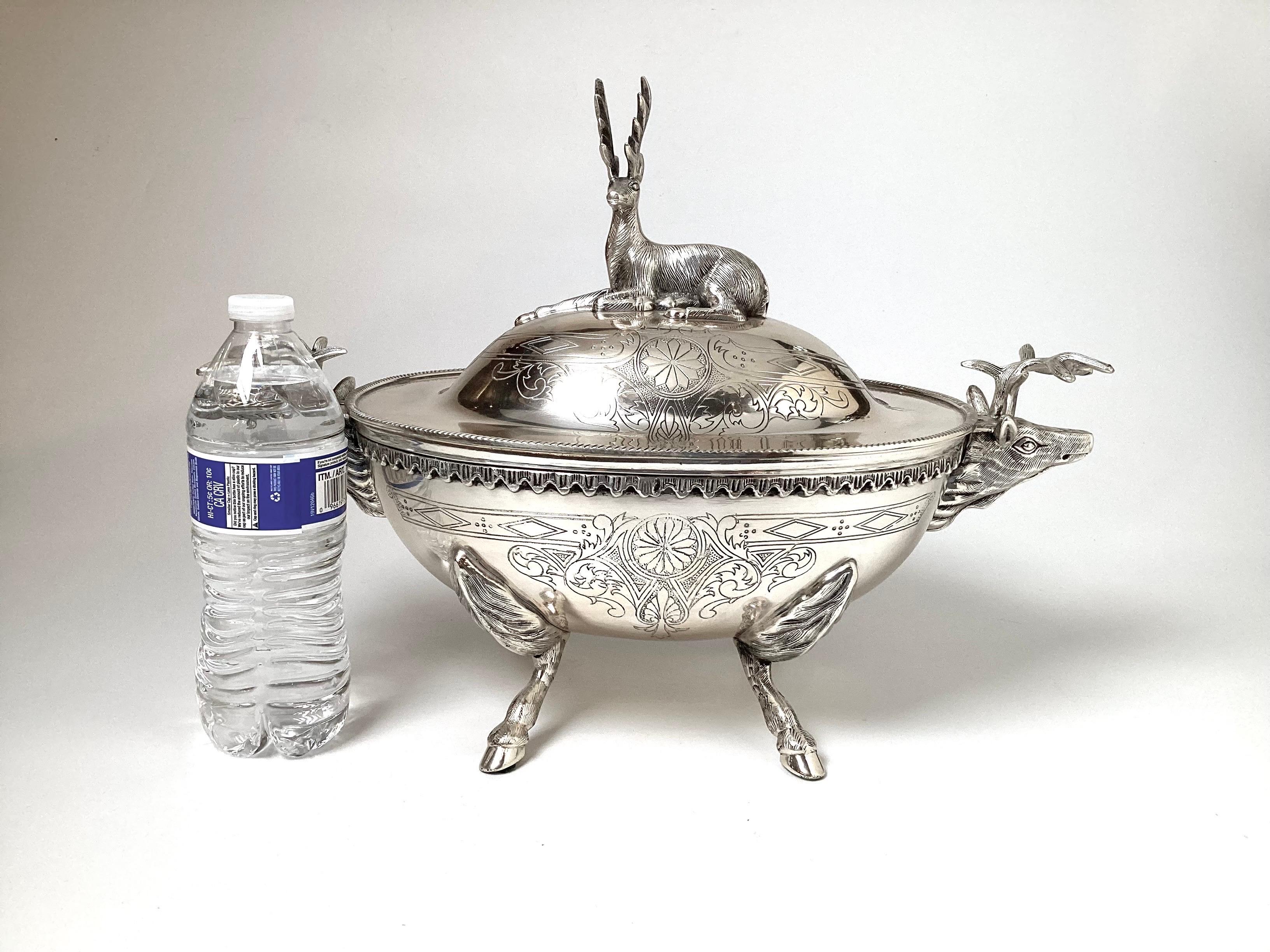 Early 20th Century Silver Plate Elk Motif Tureen For Sale 6
