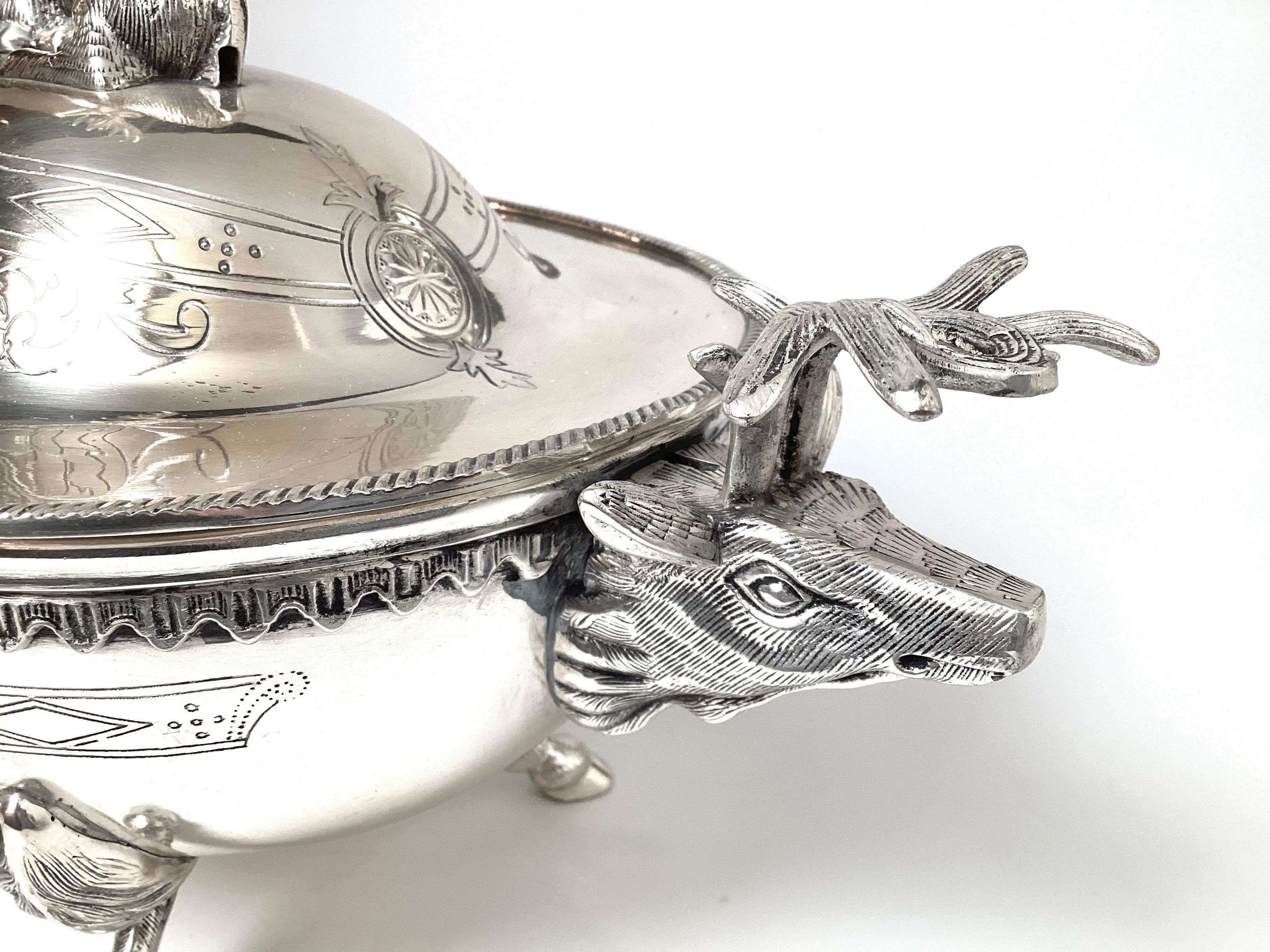 Early 20th Century Silver Plate Elk Motif Tureen For Sale 1