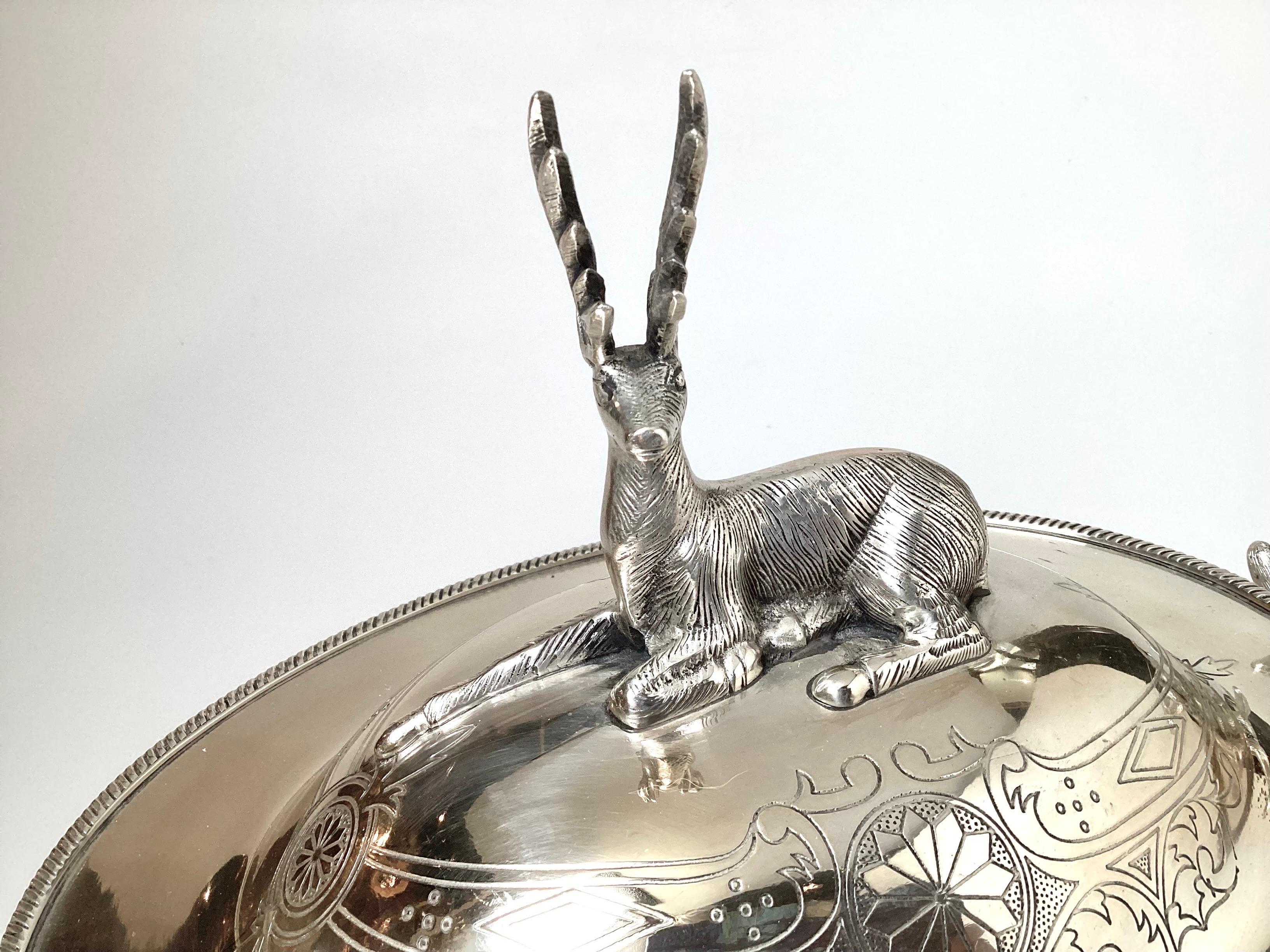Early 20th Century Silver Plate Elk Motif Tureen For Sale 2