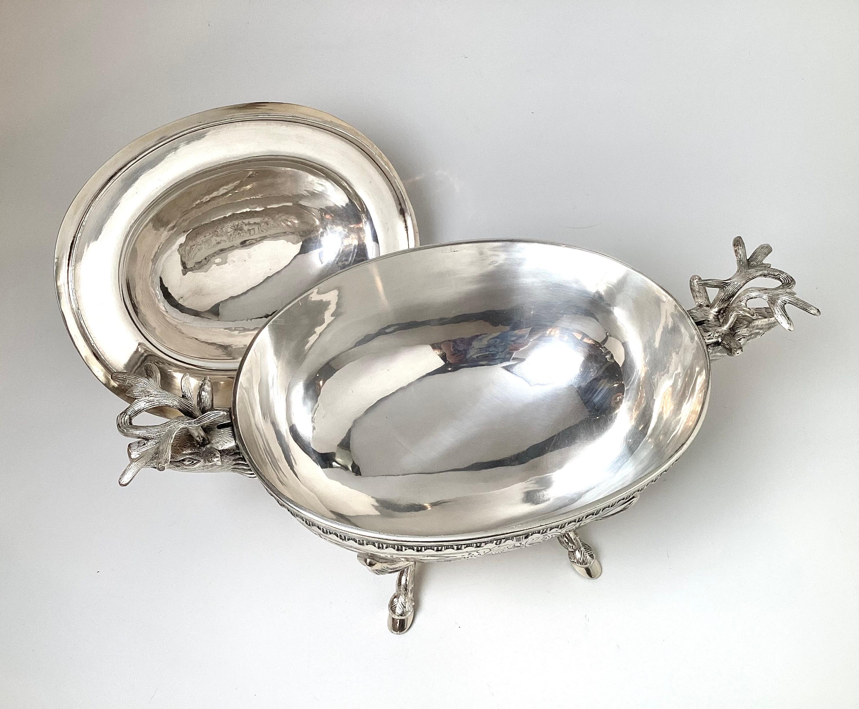 Early 20th Century Silver Plate Elk Motif Tureen For Sale 4