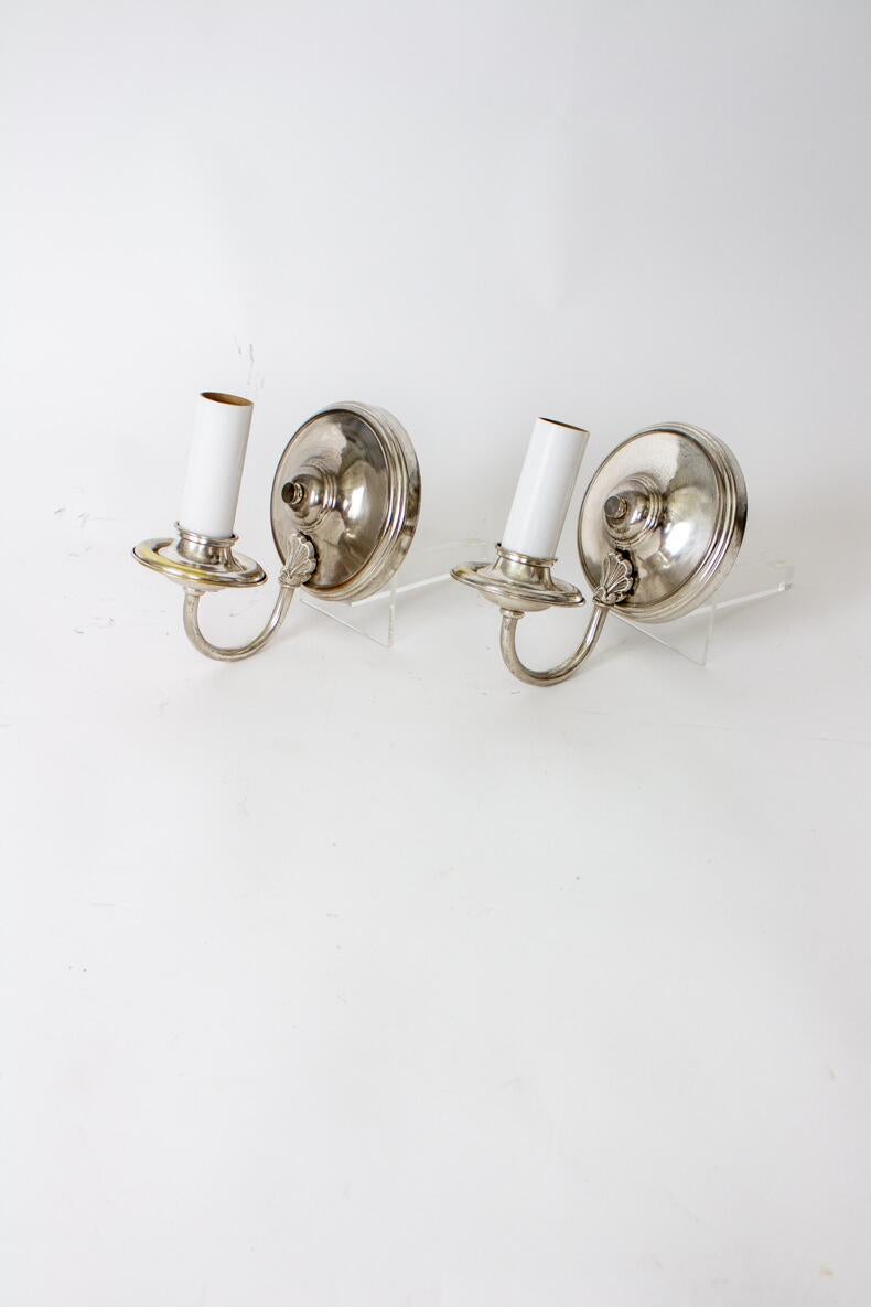 Early 20th Century Silver Plate Sconces with Round Backplates, a Pair 2