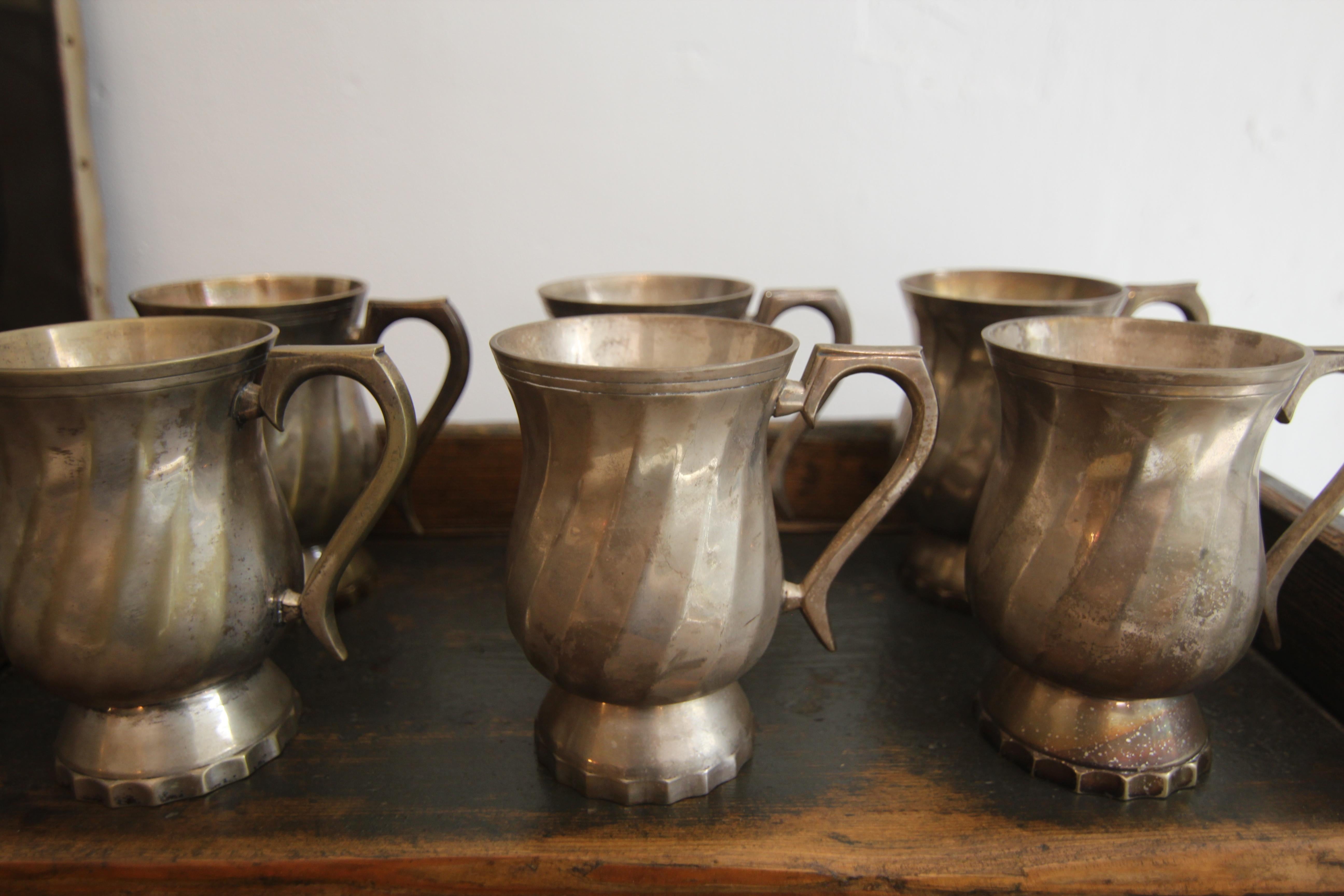 Tazze in ottone placcato argento dei primi del '900, set di 6 pezzi in vendita 6