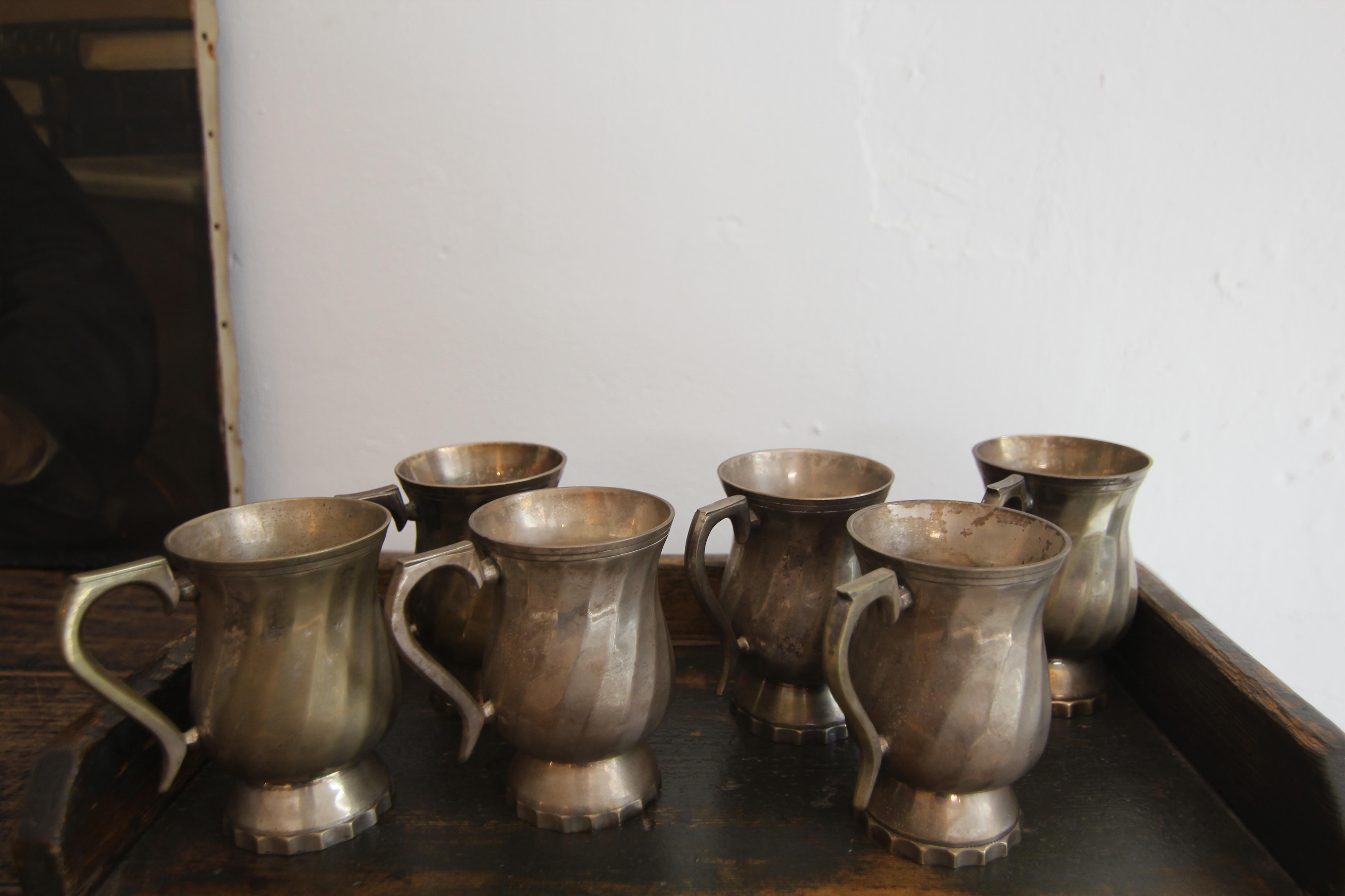 Tazze in ottone placcato argento dei primi del '900, set di 6 pezzi in vendita 10