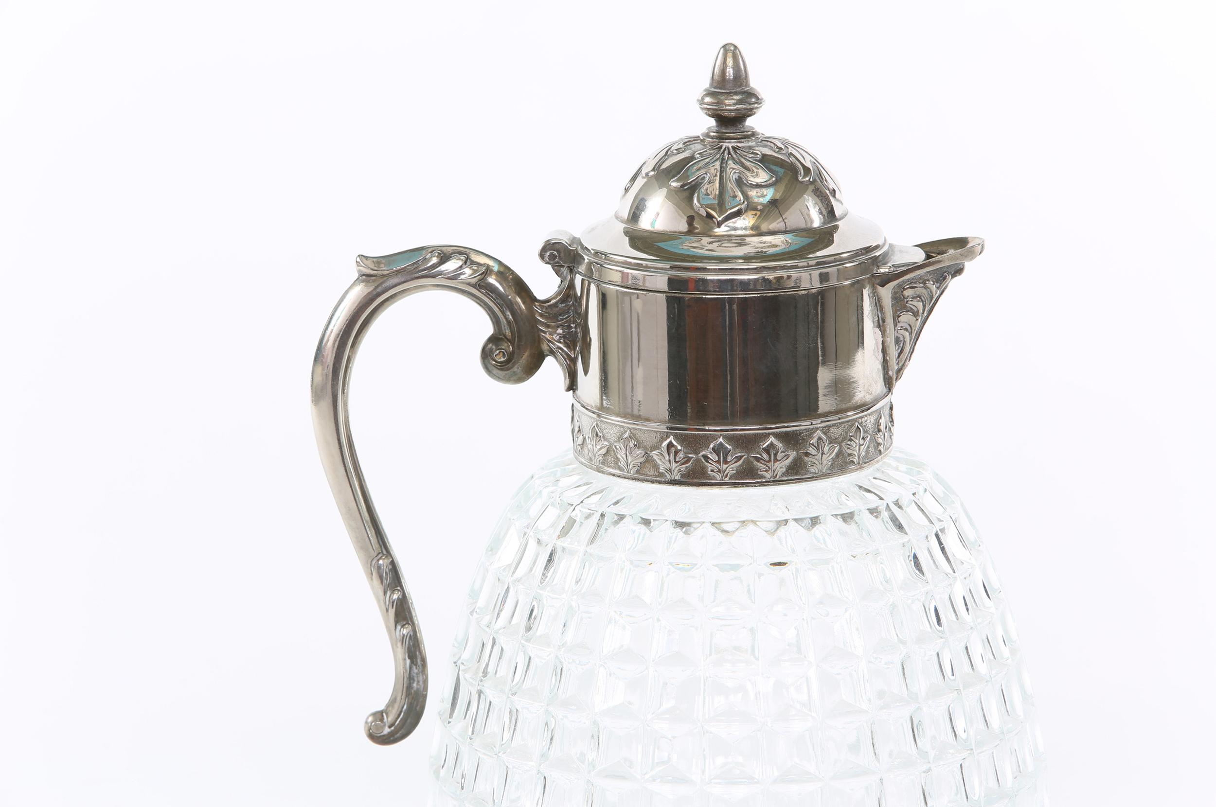 Early 20th Century Silver Plated Top / Cut Glass Pitcher In Good Condition In Tarry Town, NY