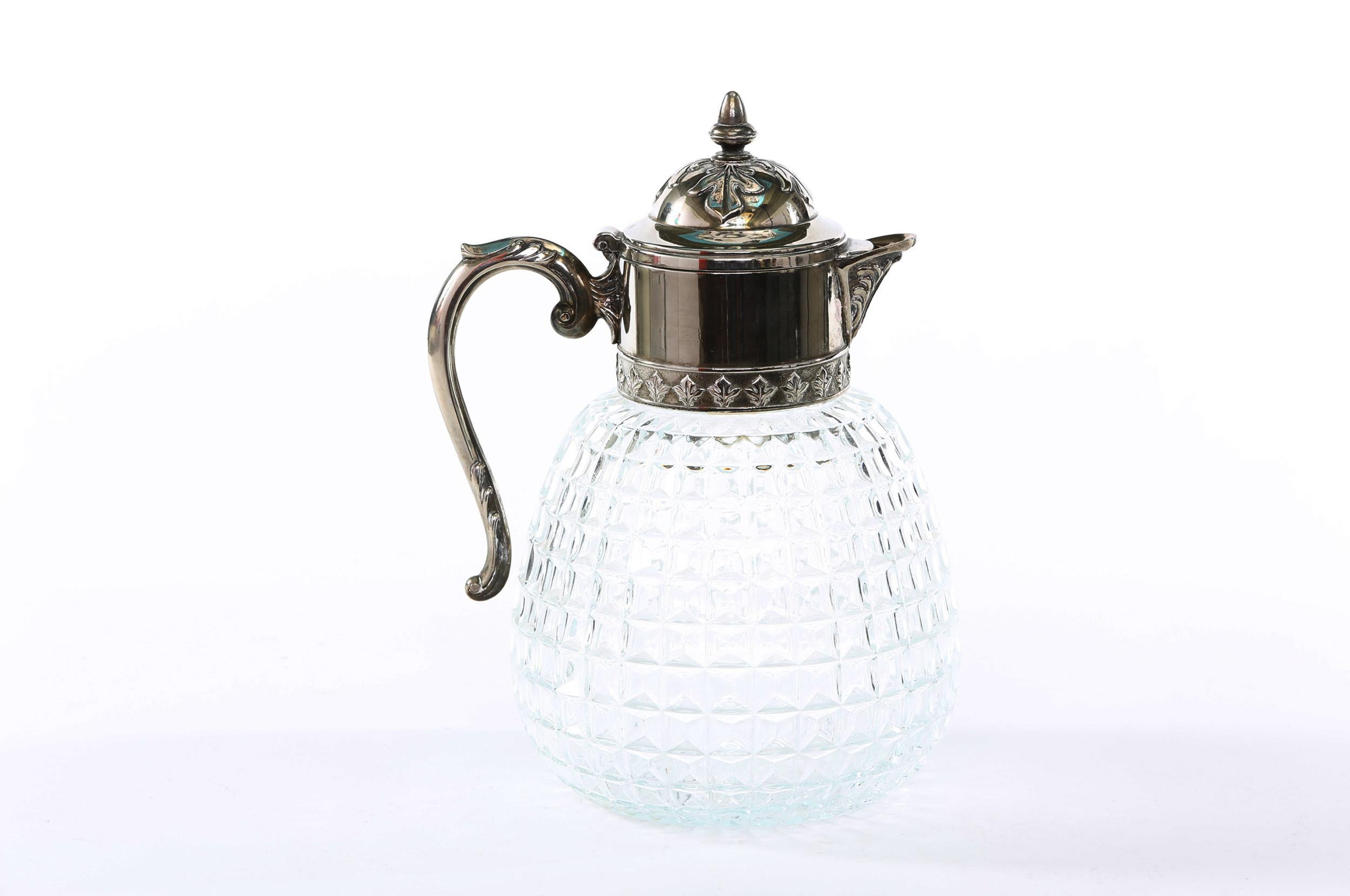 Early 20th Century Silver Plated Top / Cut Glass Pitcher 3