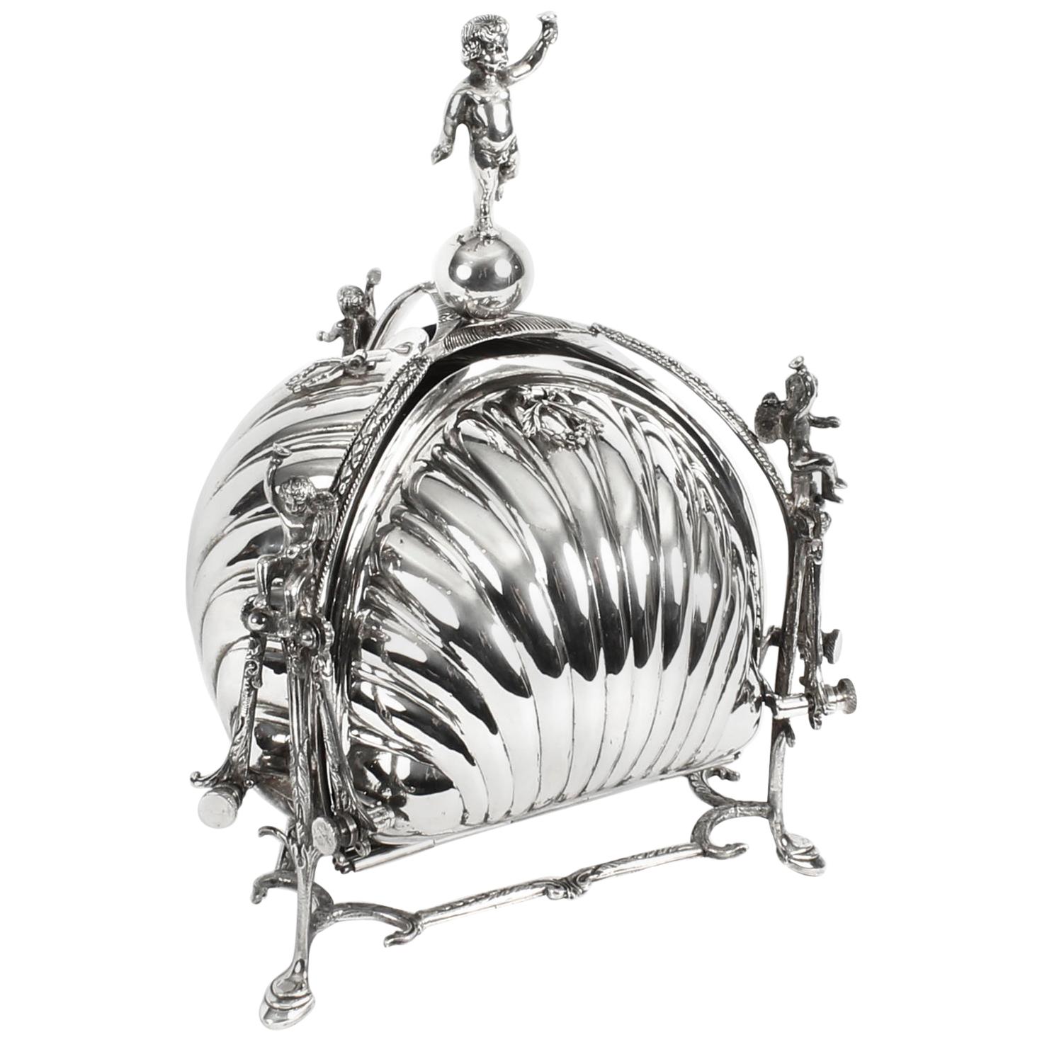 Early 20th Century Silver Plated Triple Shell Shaped Sweets Biscuit Box