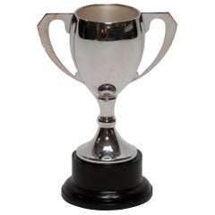 Early 20th Century Silver-Plated Trophy with Handles on Ebonized Base
