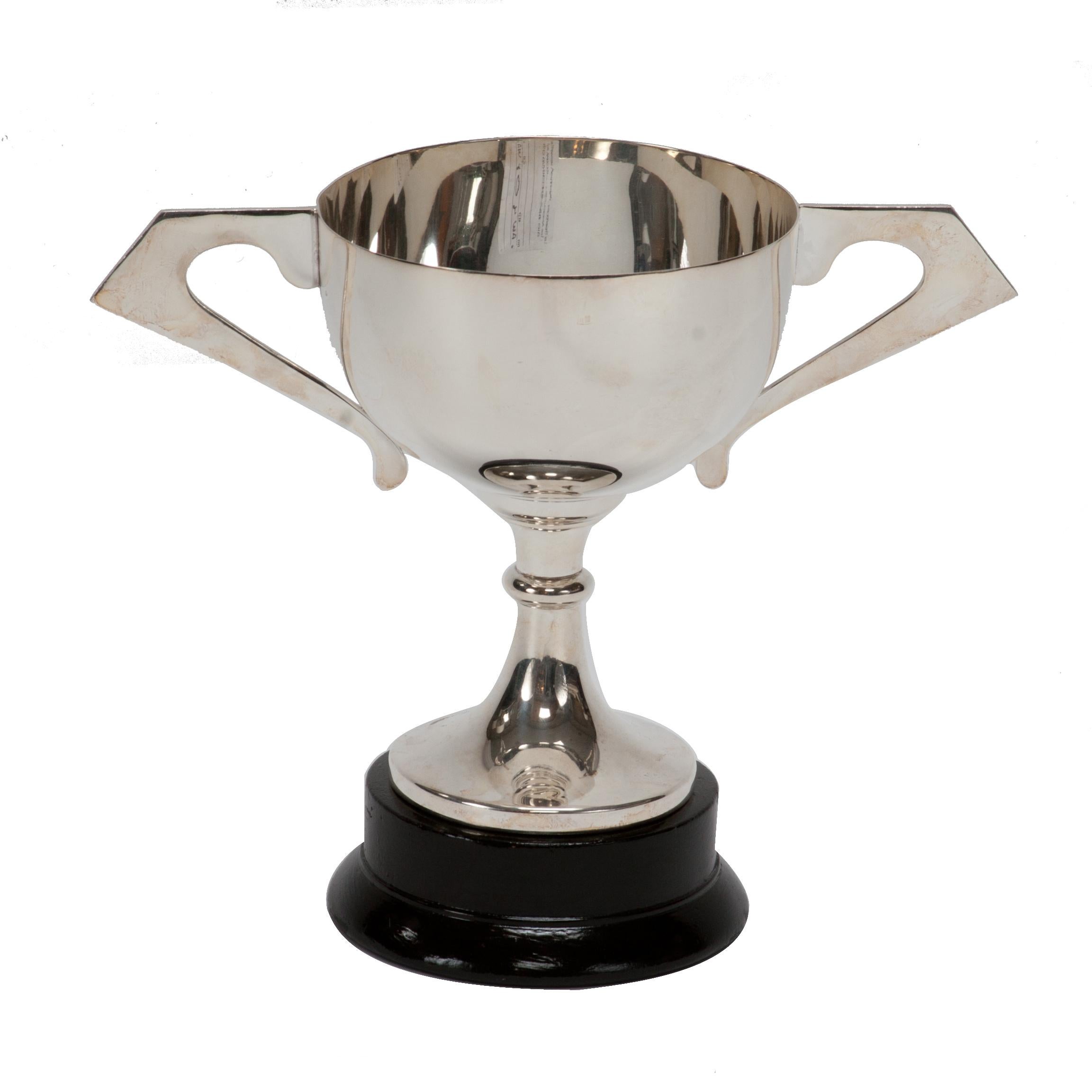 Early 20th Century Silver-Plated Trophy with Handles on Ebonized Base