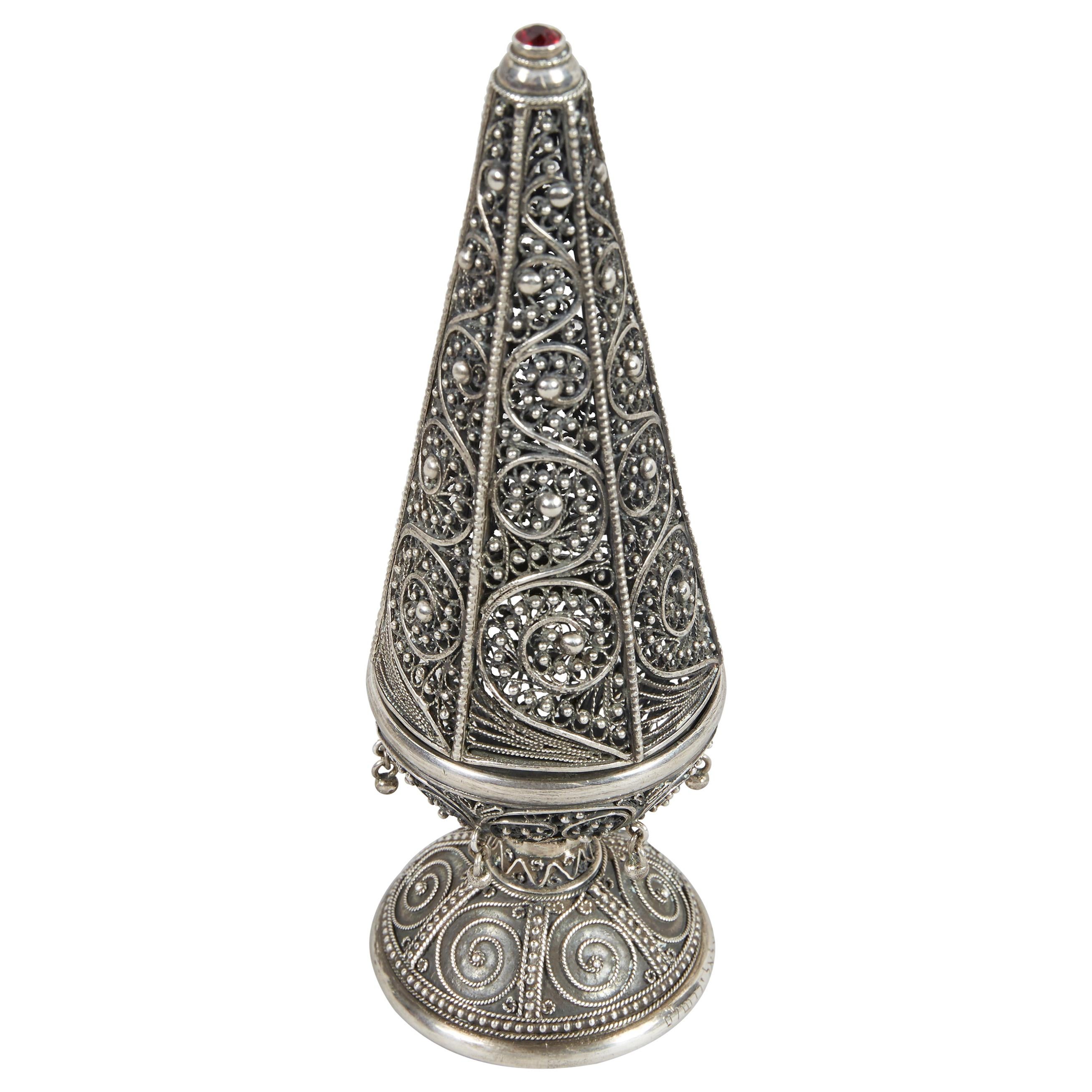 Early 20th Century Silver Spice Tower by Yehia Yemini, Bezalel School Jerusalem