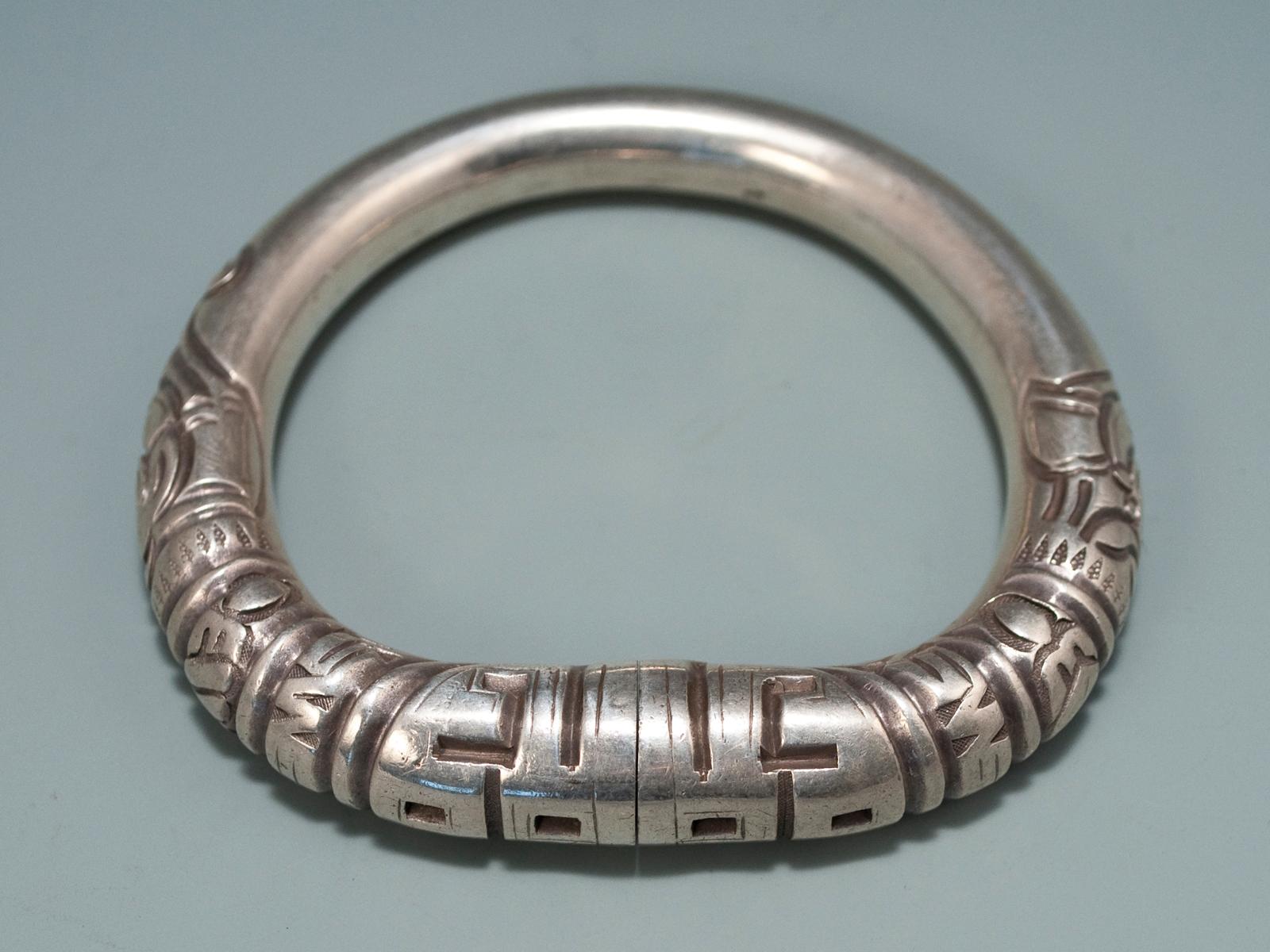 Chinese Early 20th Century Silver Wedding Bangle Bracelet, China