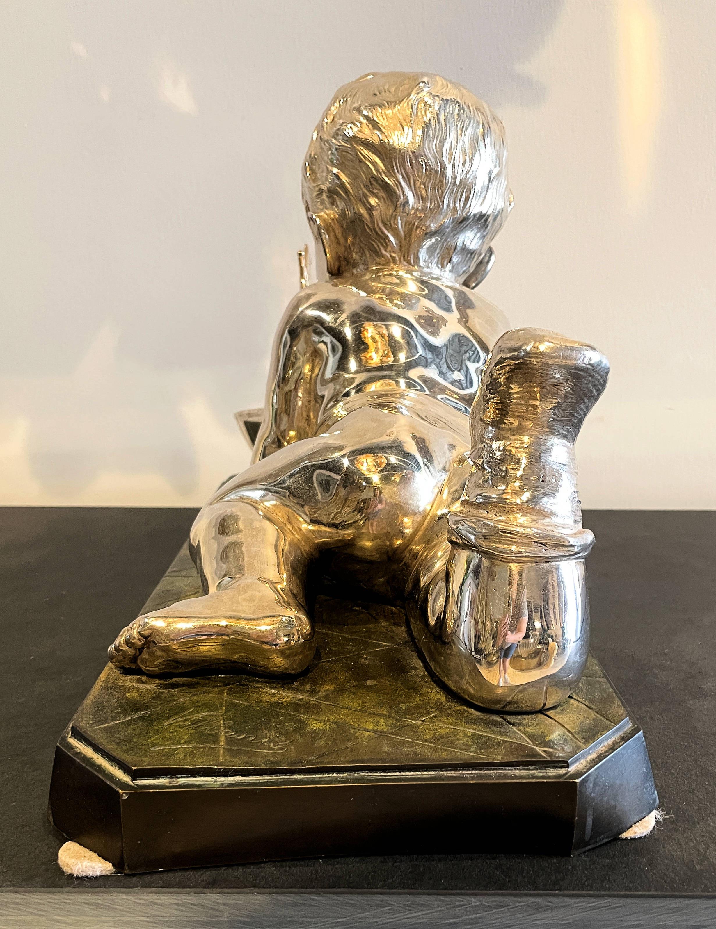 Early 20th Century Silvered Bronze Enfant Jouant Avec Un Bateau For Sale 1