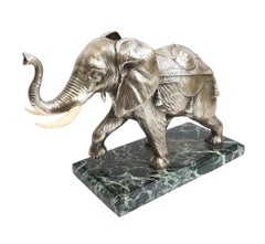 Early 20th Century Silvered Bronze Inkwell in the Form of a Caparisoned Elephant