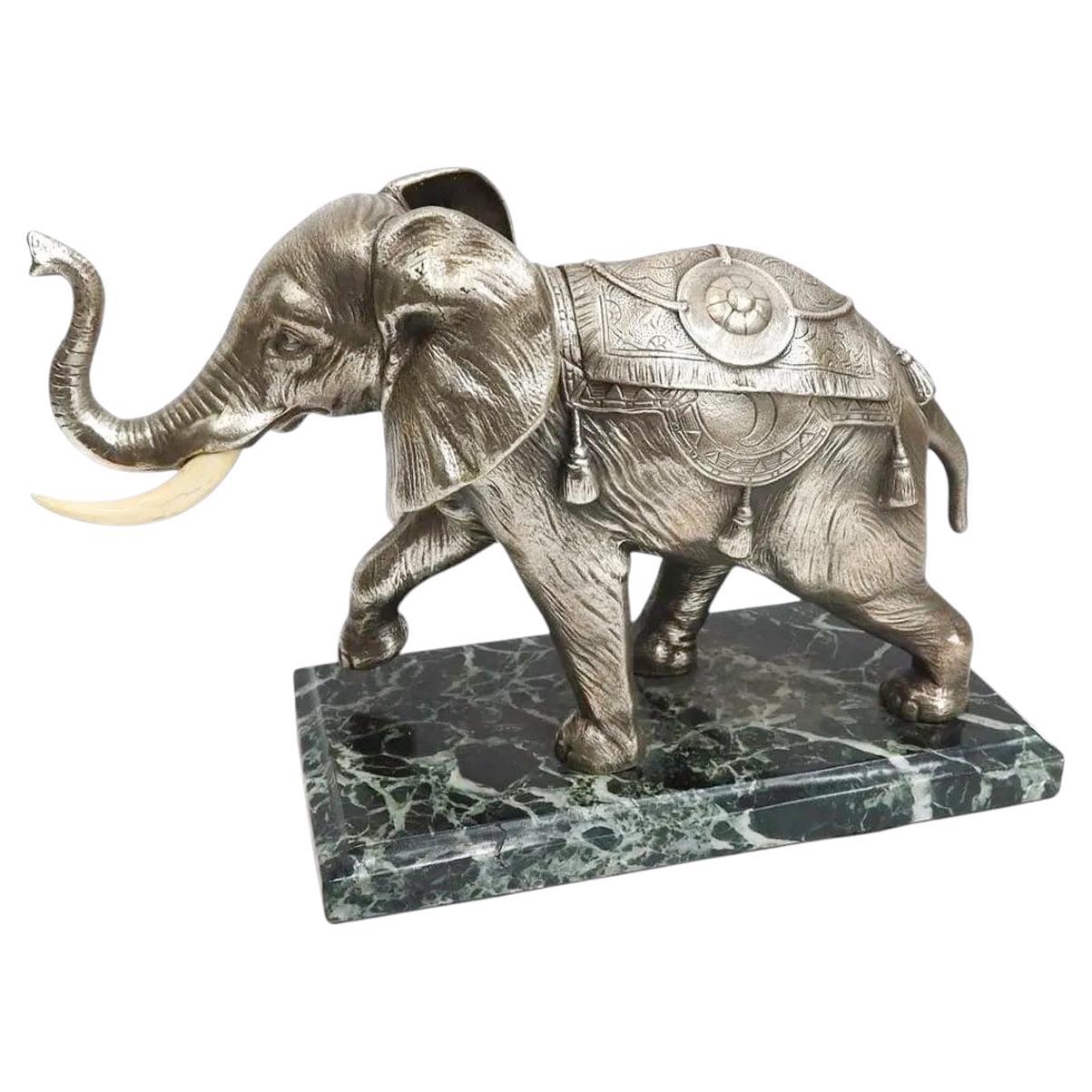 Early 20th Century Silvered Bronze Inkwell in the Form of a Caparisoned Elephant